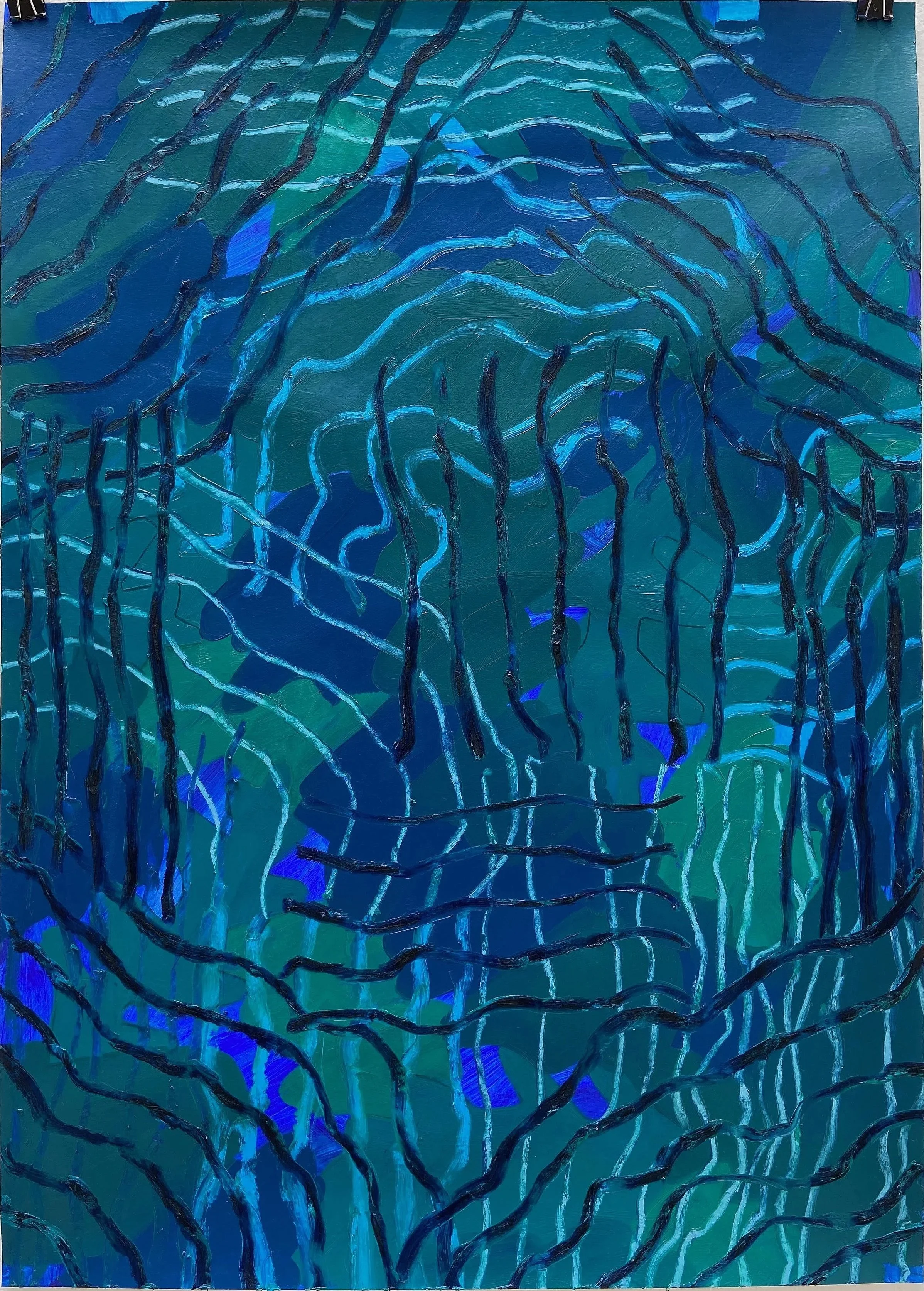 Glockenspiel, 2025, oil, acrylic & oil bar on paper, 50 x 70cm 