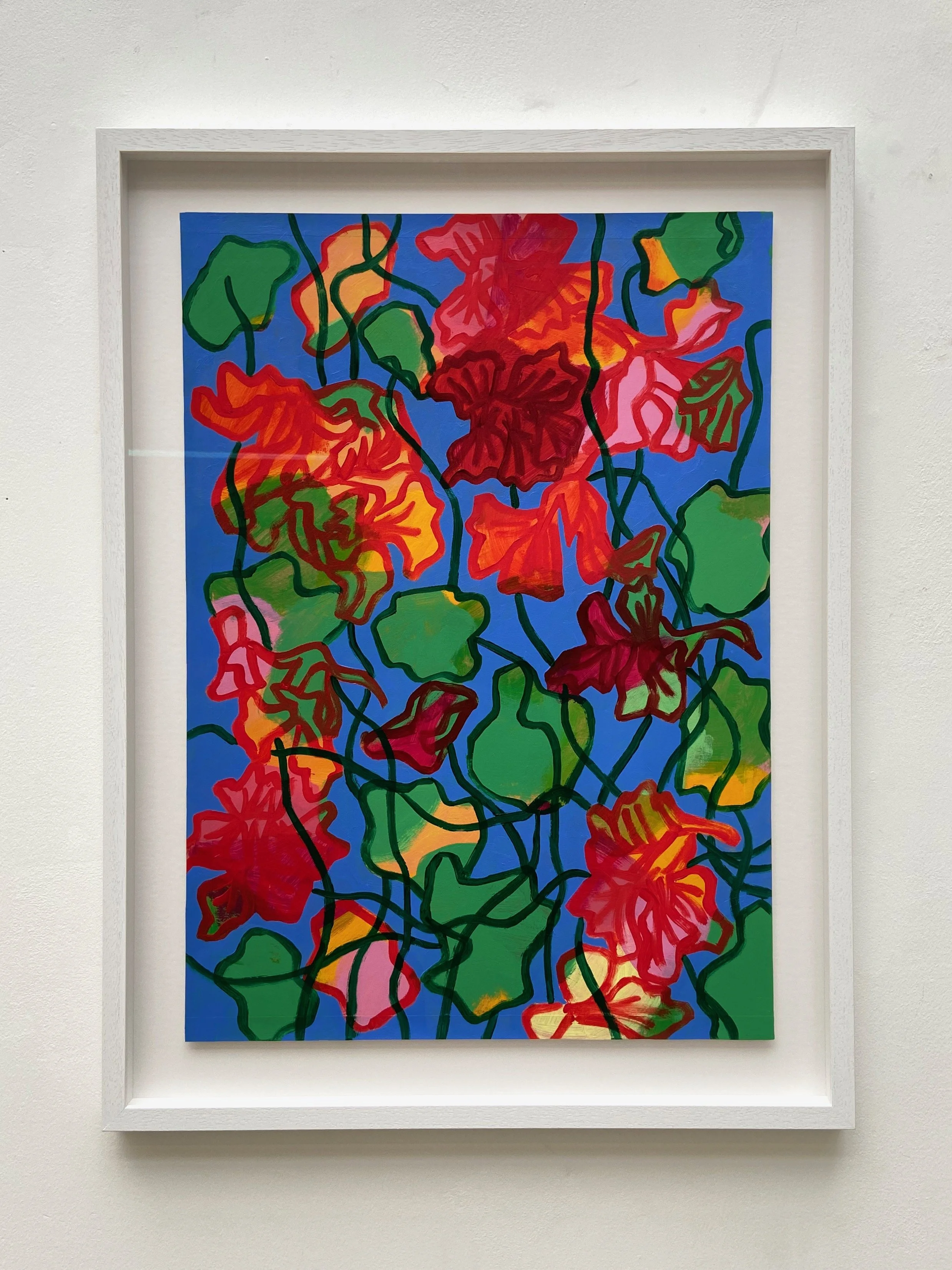 Blue Nasturtiums, 2021, oil & acrylic on paper, 50 x 70cm
