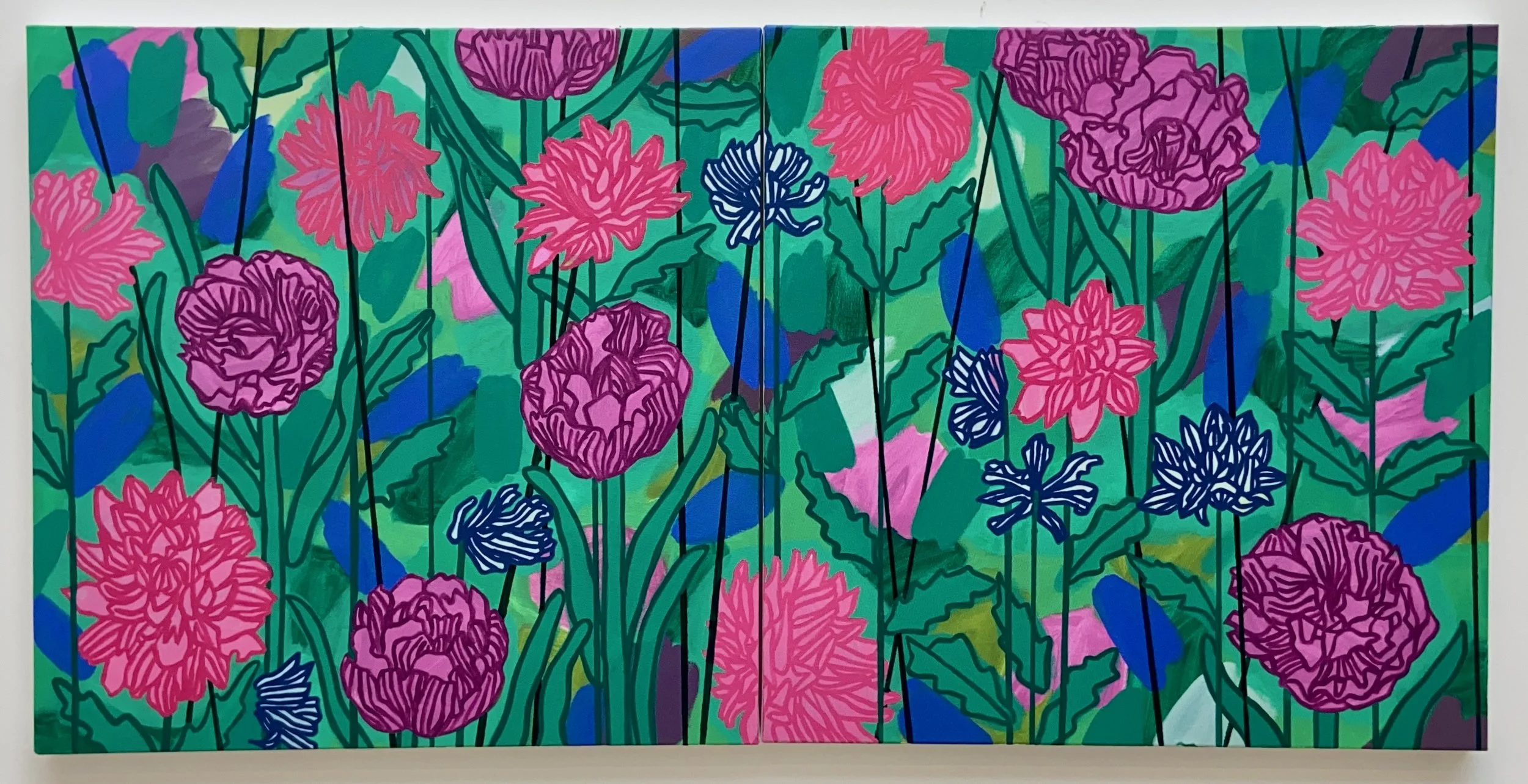 Garden,
2021,
oil on canvas,
160 x 80cm (2 x 80 x 80 canvases)