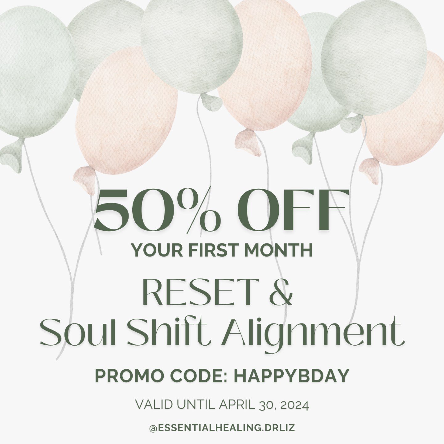 🎂 🥳 It's Dr. Liz's birthday month, but YOU get a gift. Use code &quot;HAPPYBDAY&quot; for 50% off of your first month of RESET or Soul Shift Alignment! 🎁
.
Link in bio to join. Offer expires 4/30/24. Valid for new members only.
.
.
.
#confidence #