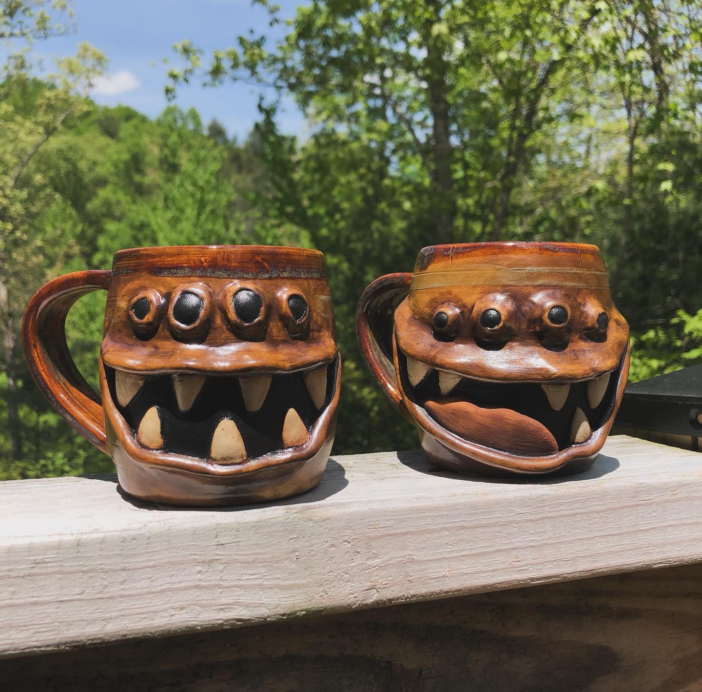 Two mug mimics ready for the Spring Southern Pottery Show! 

Make your way to Gillsville on May 11th to see these mimics and so many more faces!

#pottery #mimic #dungeonsanddragons