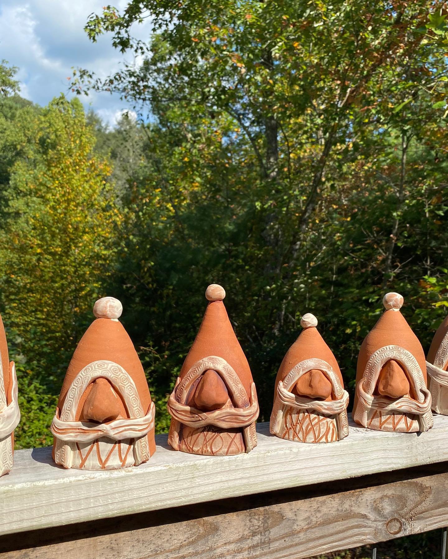 Santa gnomes are coming to Gillsville! These are Laguna&rsquo;s limited edition red B-mix and white slip. 

#pottery #ceramics #handthrown #handsculpted #handpainted #hohoho