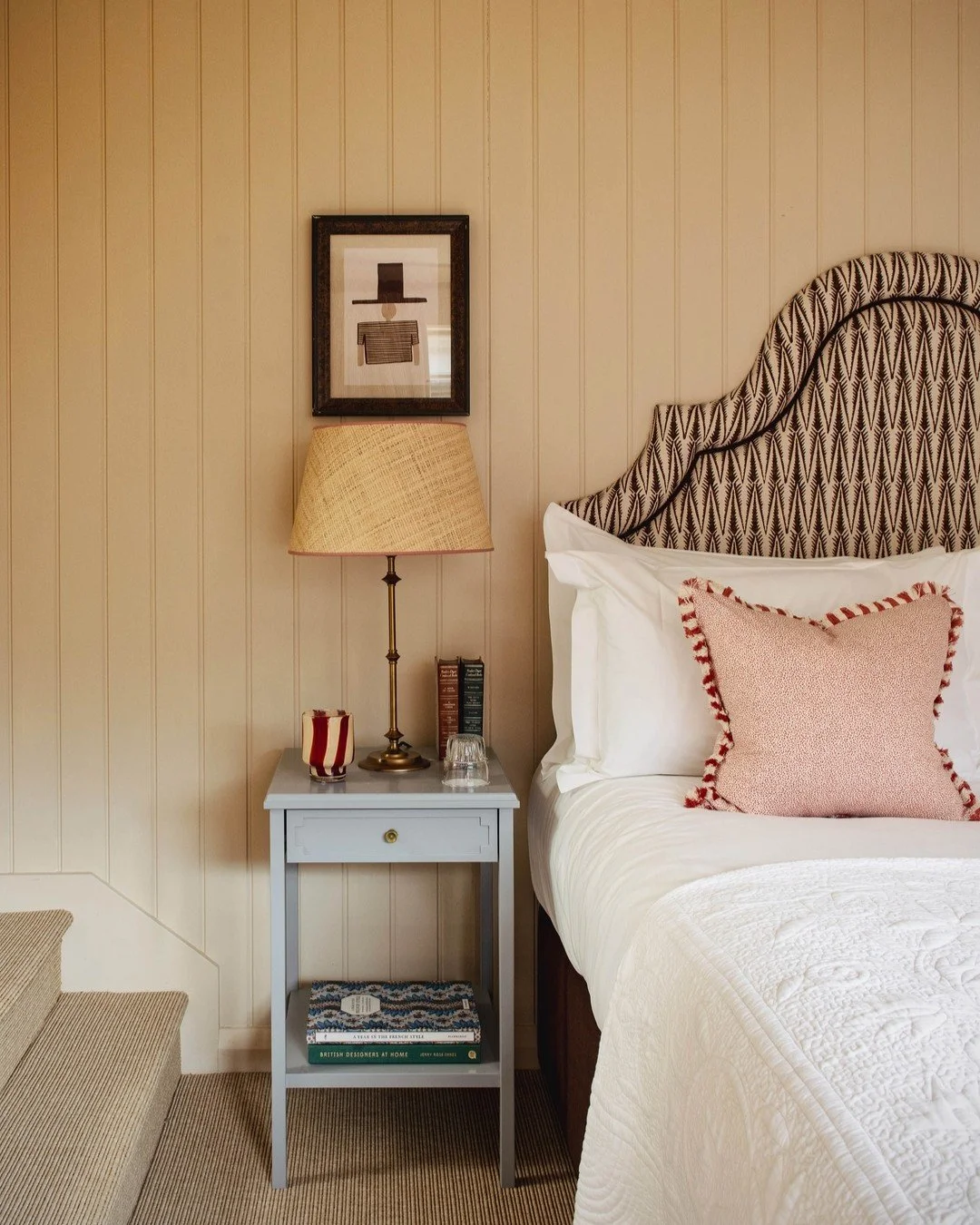 One of the bedrooms we designed at the @alfristonsouthdowns with panelled walls painted in @edwardbulmerpaint 'Lilac Pink' complimented with geometric and striped designs on the upholstery.

Photos by @tomstaubynphotography

-

#alfristonsouthdowns #