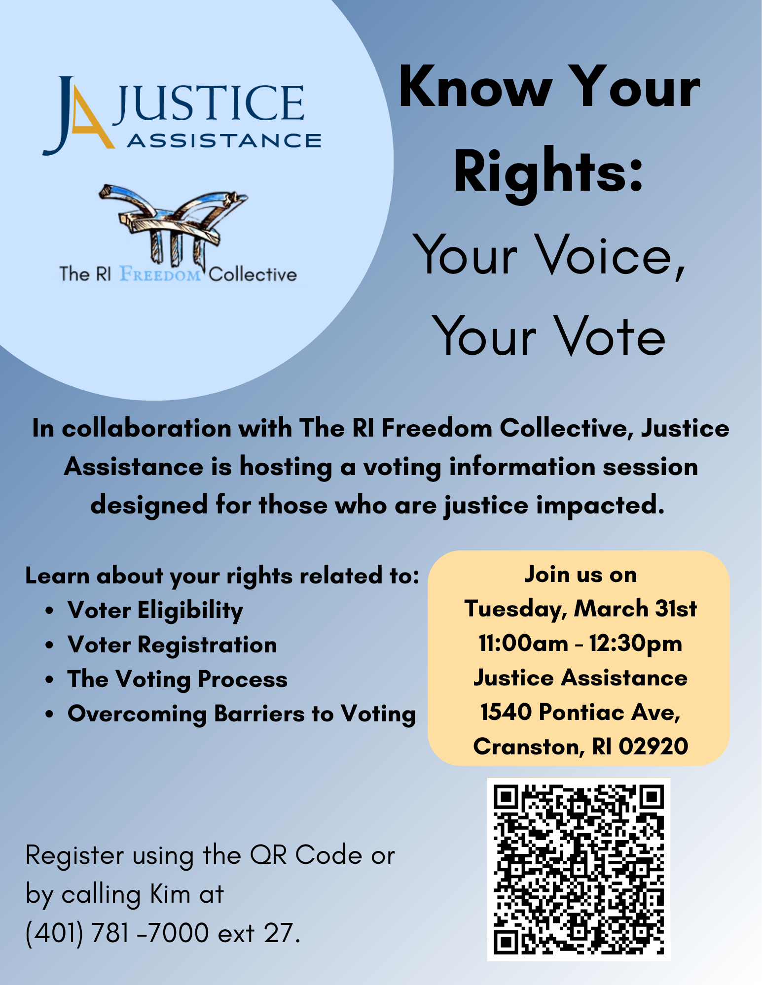 Justice Assistance and RI Freedom Collective to Offer “Know Your Rights: Your Voice, Your Vote” with RI Department of State