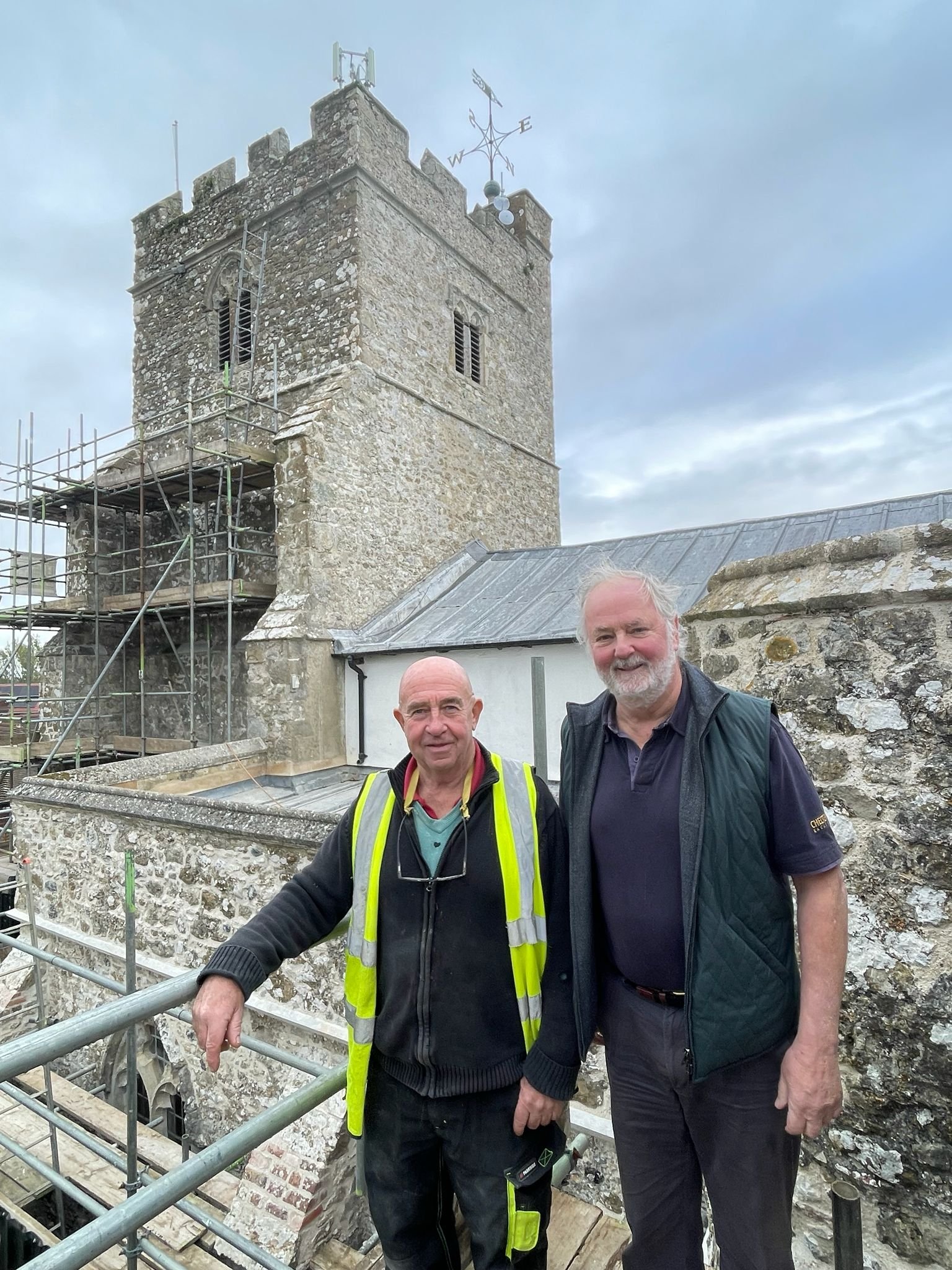 Ivychurch Stonework during - RMHCT Chairman Peter Anywl-Harris observing the work.JPEG