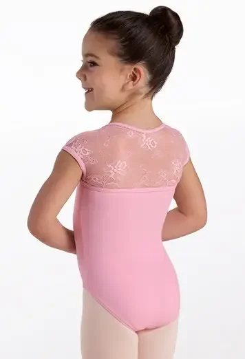 Kids Lace Cap Sleeve Leotard Pink
