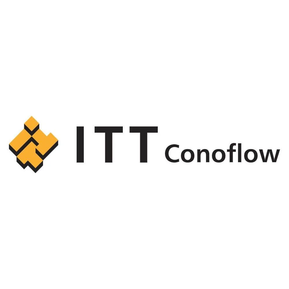Logo of ITT Conoflow, featuring a geometric yellow and black symbol and the company name in black text.