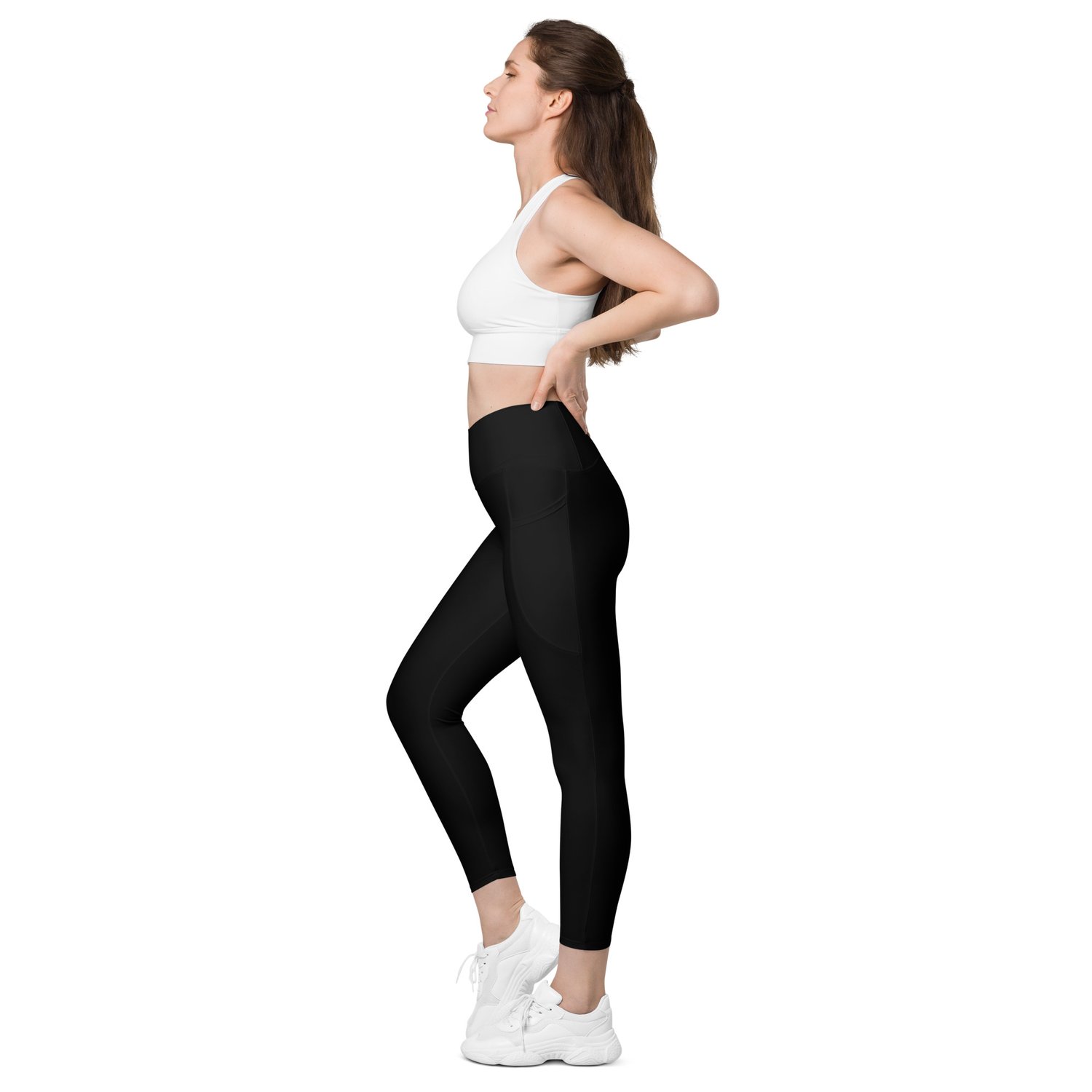 Crossover leggings with pockets black Logo on Waist — Charlotte