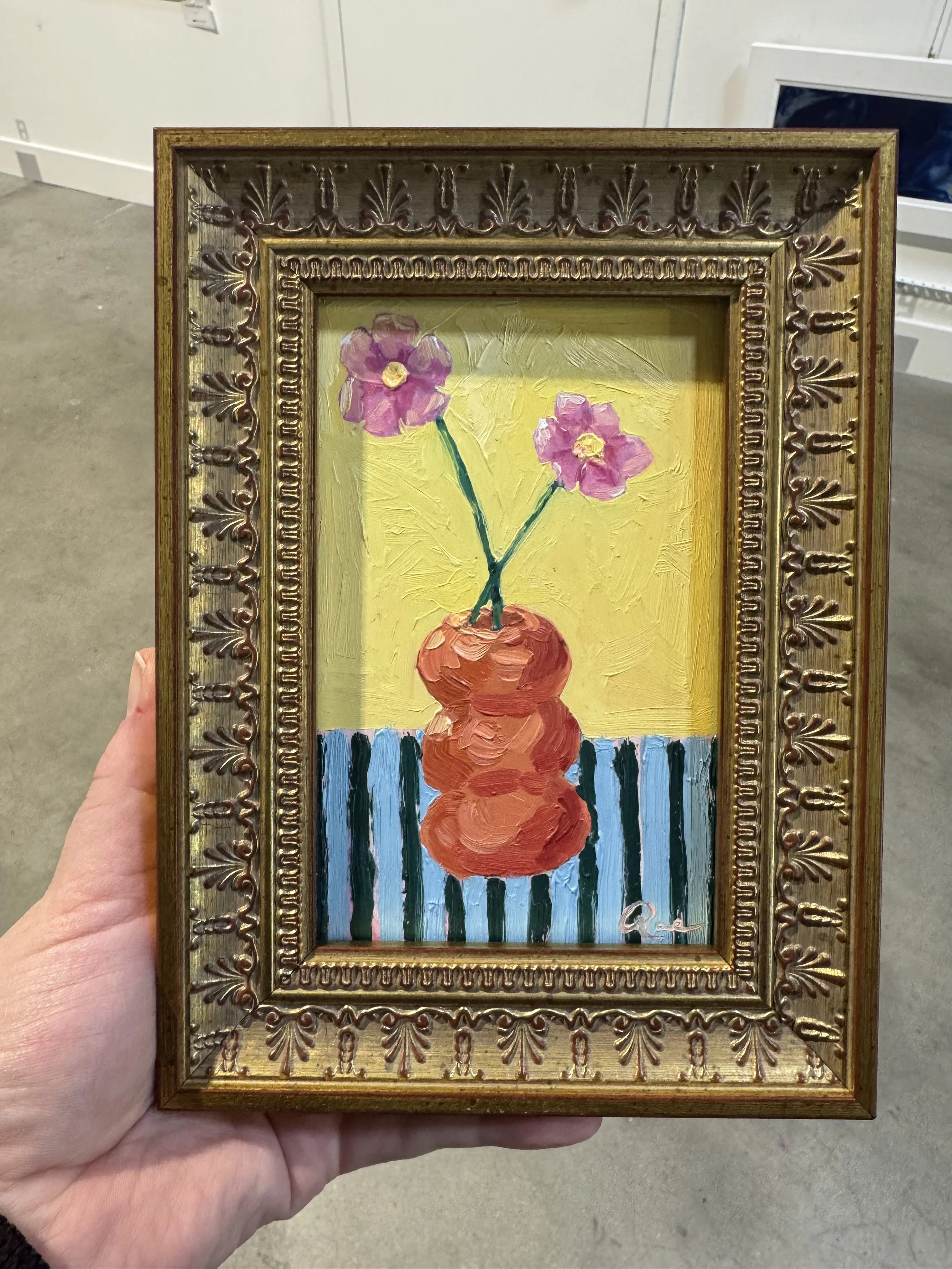 Rae Keshteh Gar - Pink Daisies on Stripes