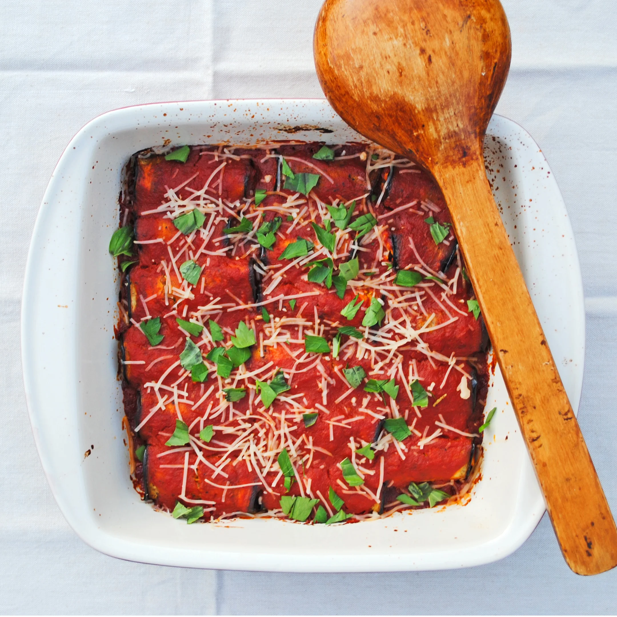 Eggplant Rollatini with Tofu Basil Ricotta 