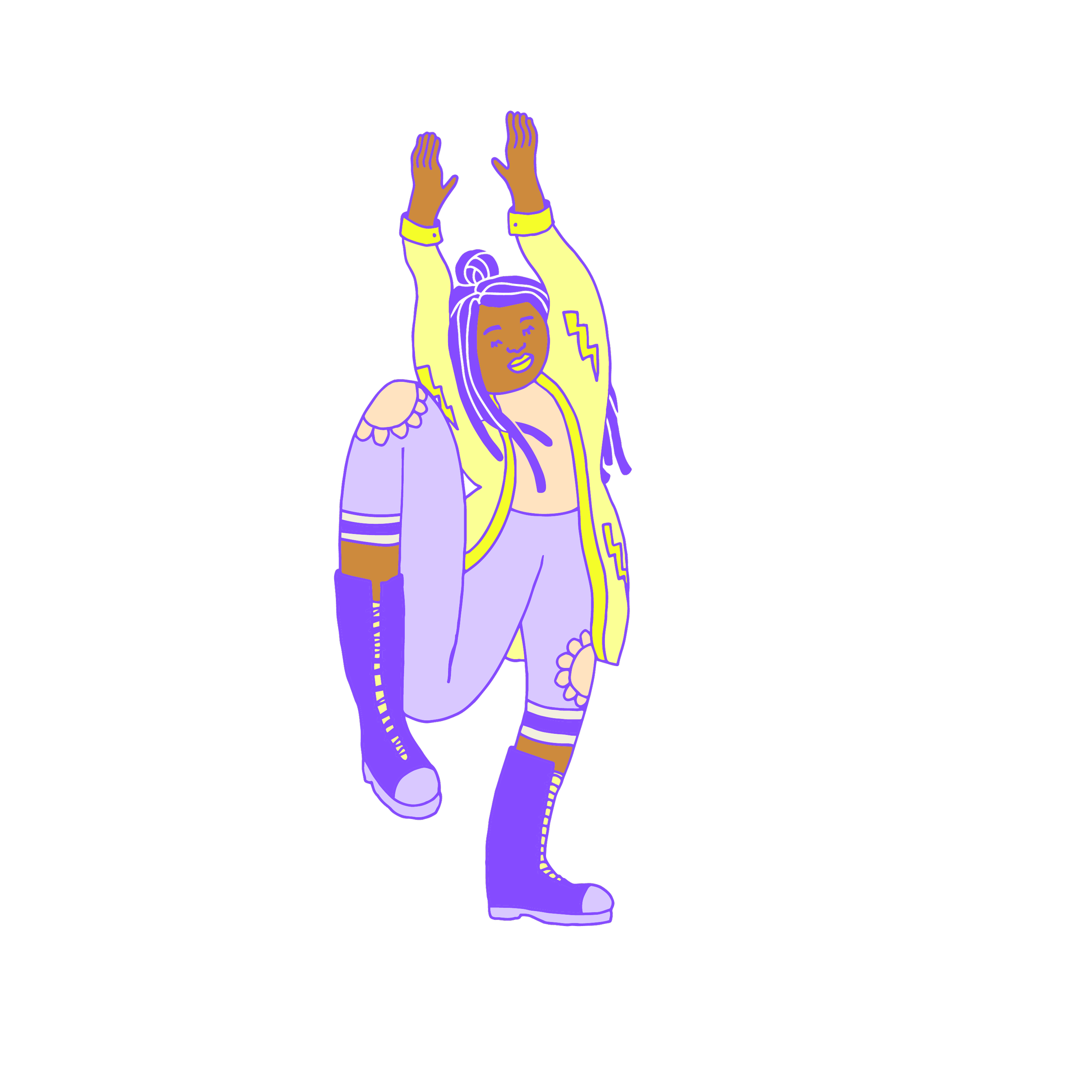 character with arms raised
