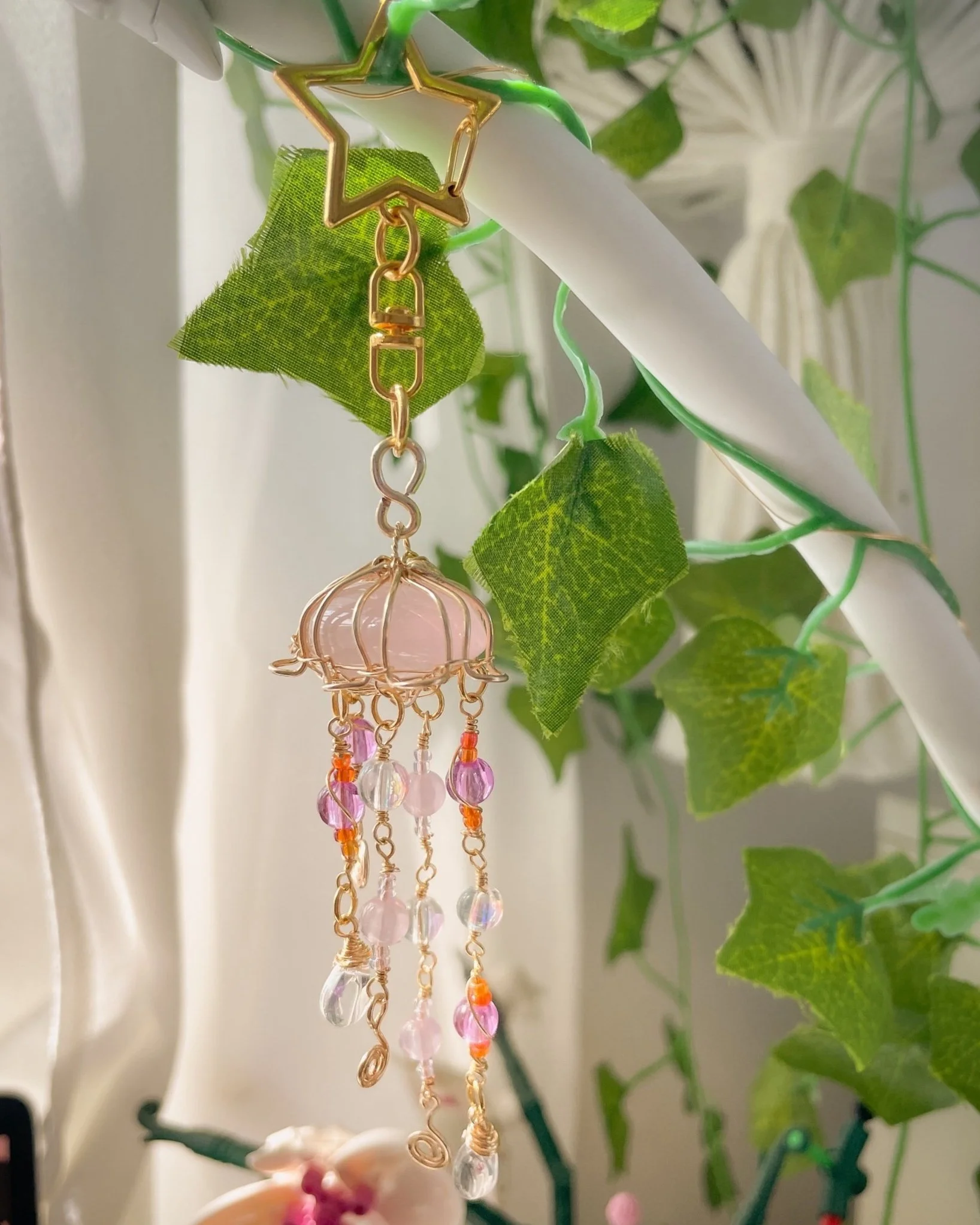 Rose Quartz Jellyfish keychain