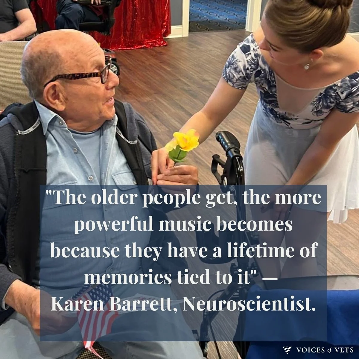 We often meet veterans who are withdrawn, low-energy, and disconnected from the moment.

Then a song plays&mdash;and everything changes.

Memories come rushing back. Smiles return. For a few minutes, they&rsquo;re transported to a different time&mdas