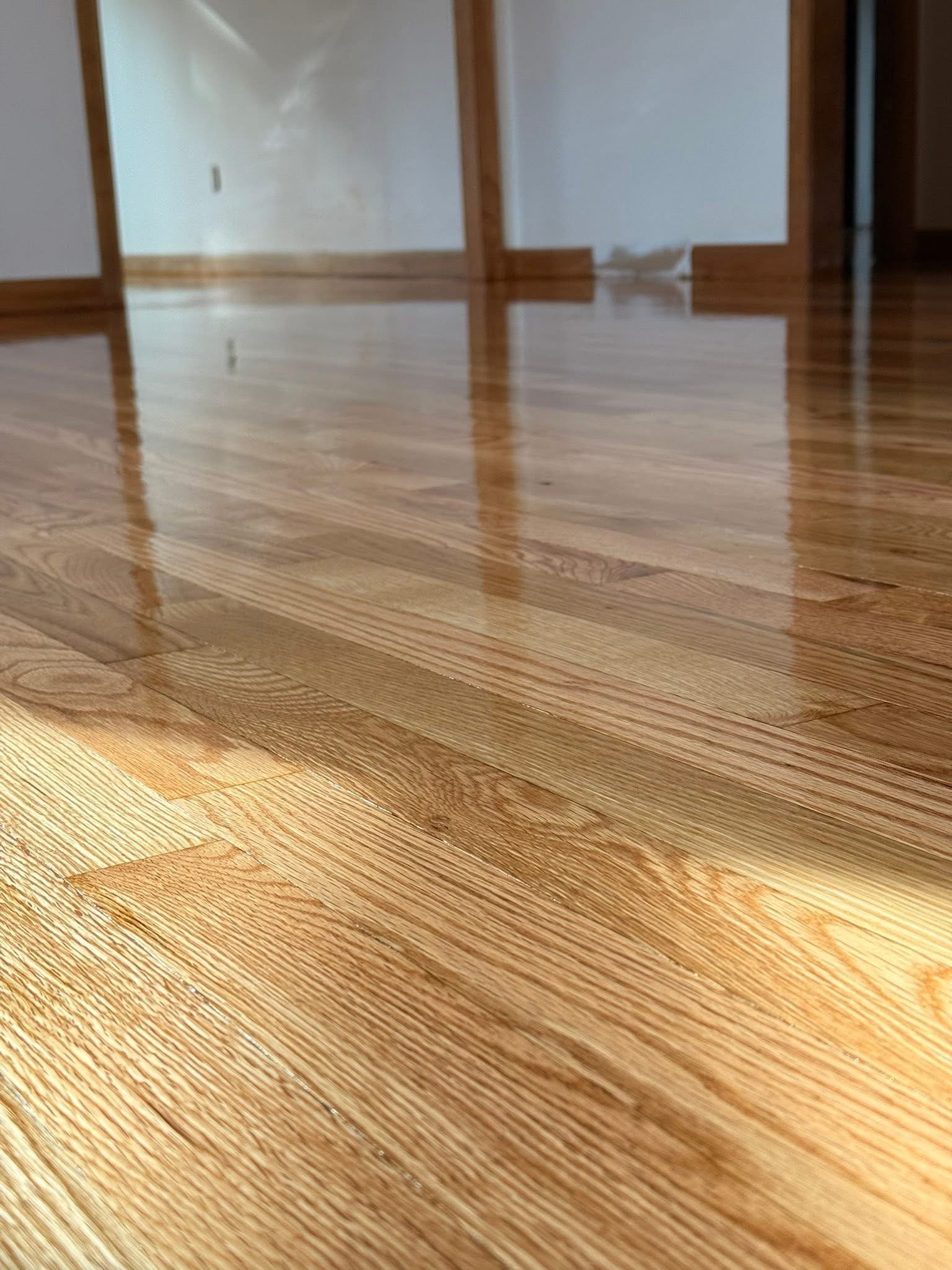 Close-up of polished wooden floorboards in an indoor setting.