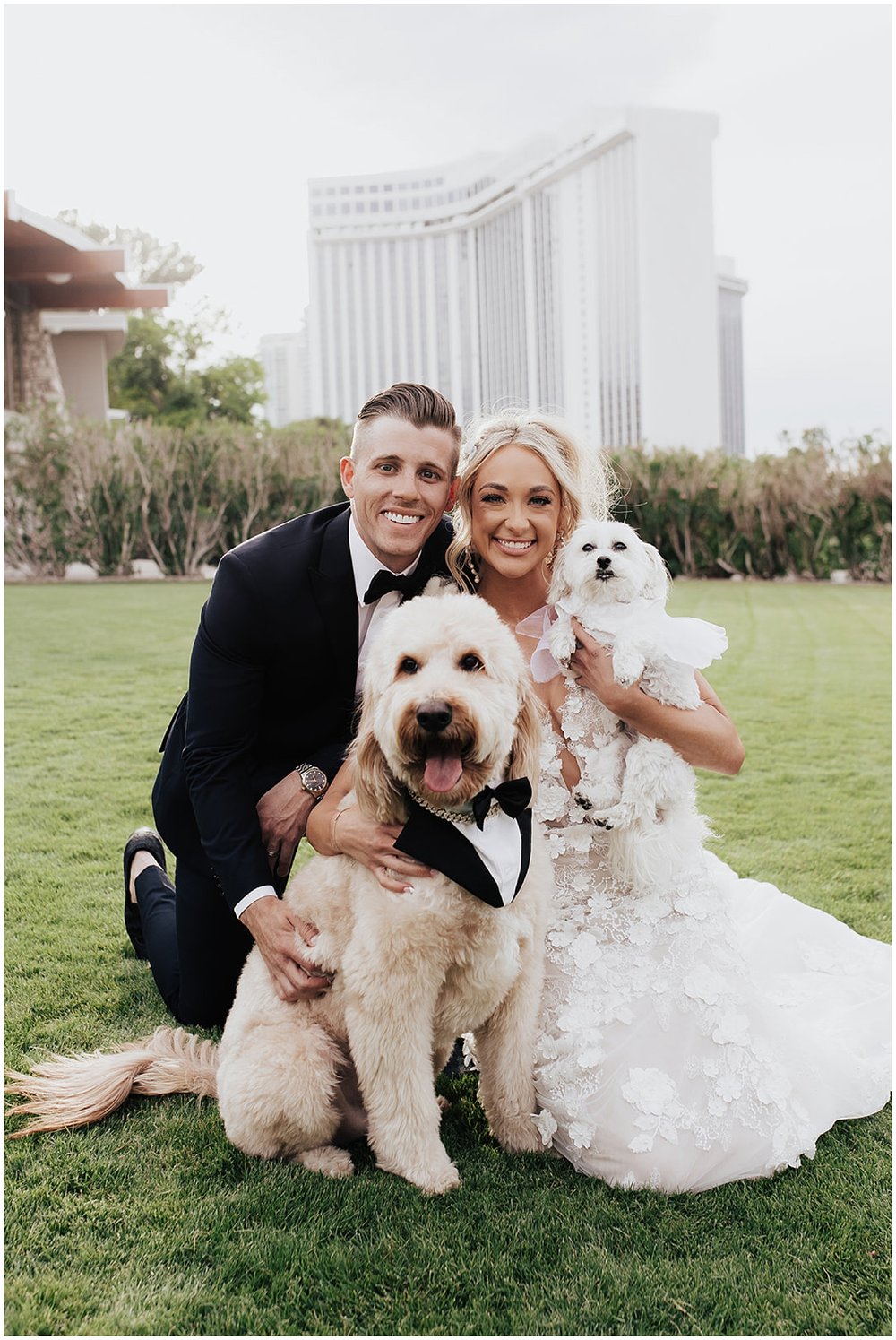 Las Vegas Country Club Wedding Bride and Groom with Pups