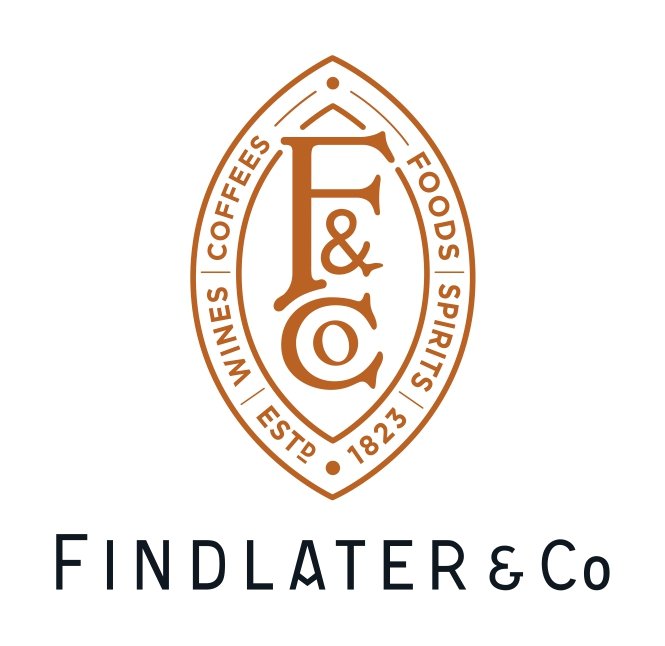 Logo of Findlater & Co featuring a stylized badge with the text 'F & Co' in the center and 'Wines, Coffees, Foods, Spirits' surrounding it, established in 1823.