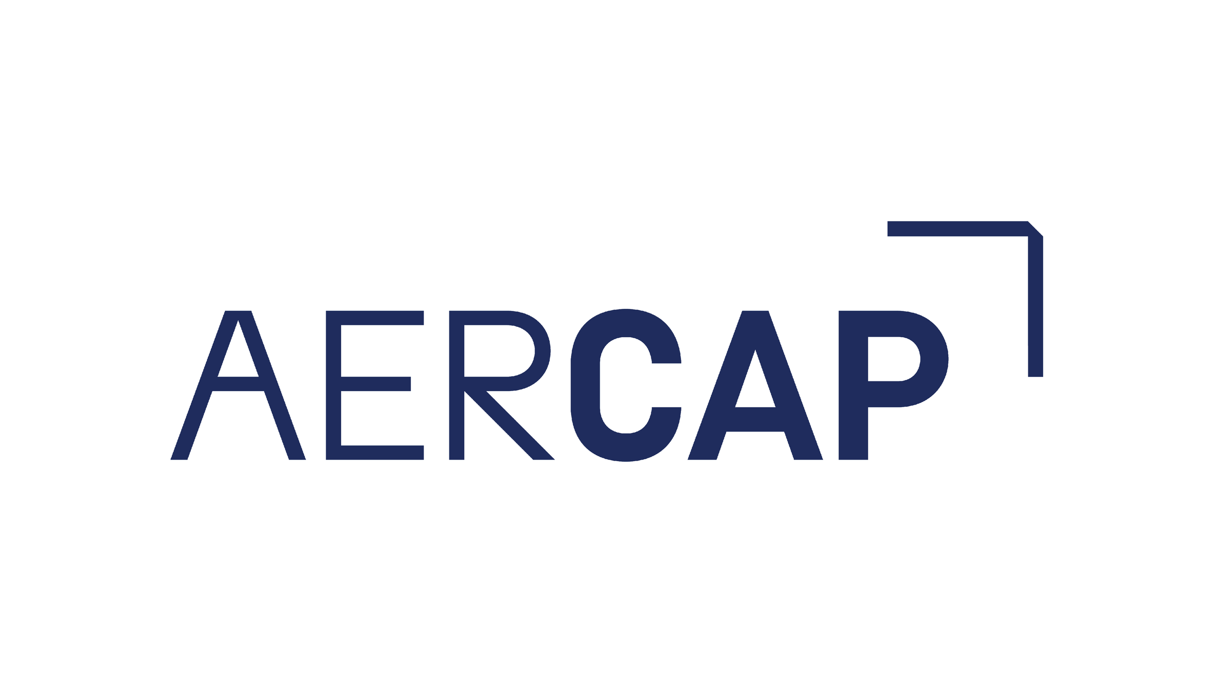 Logo of AERCAP with stylized text and a corner design element.