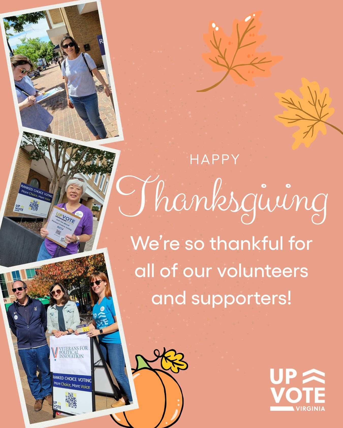 Happy Thanksgiving from all of us at UpVote VA!

We&rsquo;re so thankful for all of our volunteers and supporters! 🦃

#HappyThanksgiving #RankedChoiceVoting #RCV