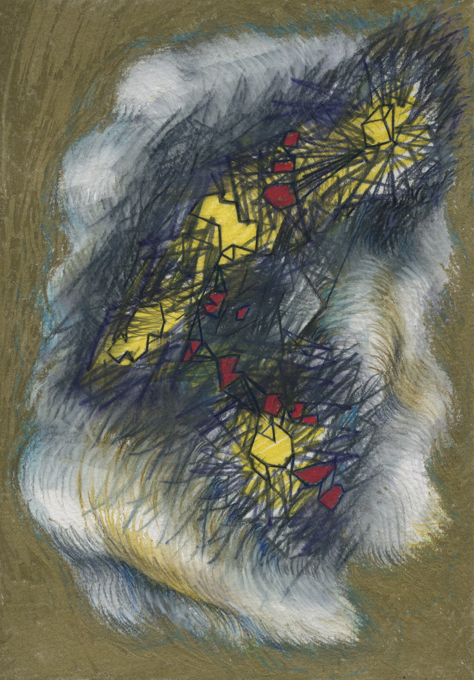    Hybrid VI (Becoming/ Dispersing): Rock, Cloud, Bird  , 2016; mixed media on paper, 25 x 18 cm 