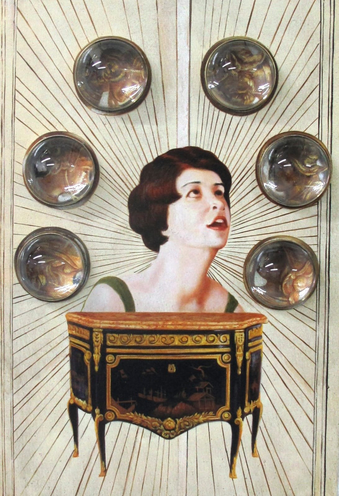 Title: Untitled Composition
Size (h w d): 24 x 16 x 3 in
Medium: OIL ON CANVAS WITH BRASS AND GLASS DOMES
Creation Date: 2011