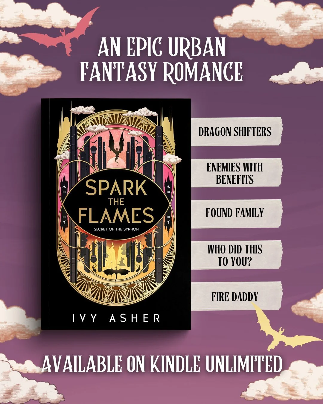 If you're looking for a dragon shifter romance to read...
You may enjoy Spark the Flames, the first book in my new urban high fantasy romance series!
You’ll enjoy Spark the Flames if you’re a fan of:
🐉 Dragon shifters
⚔️ Enemies with b