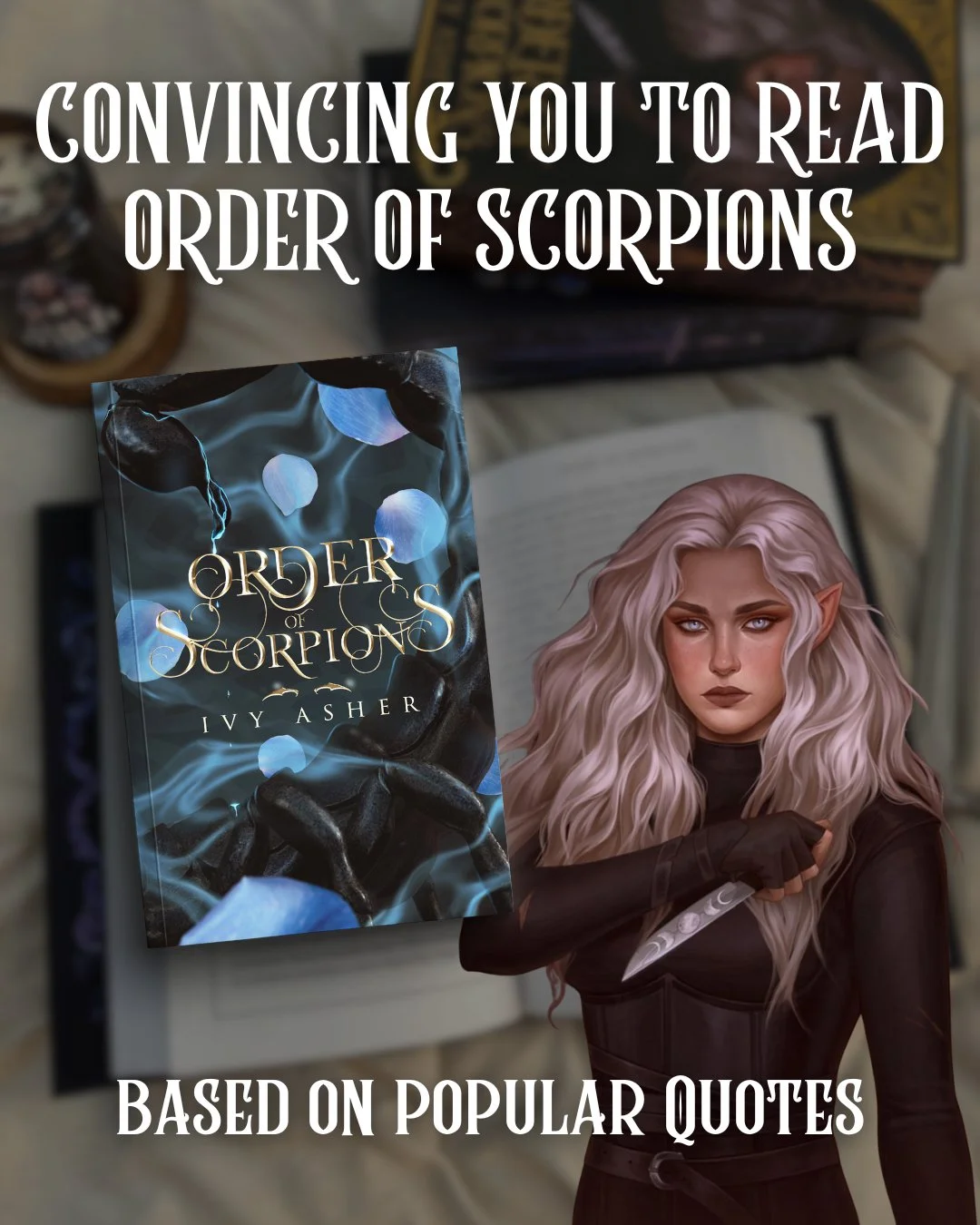 Can I convince you...

To read Order of Scorpions based on popular highlights?!

Order of Scorpions is a standalone dark fantasy, why choose romance, with assassins, possessive mates, and organized crime families.

You can read it now on Kindle Unlim