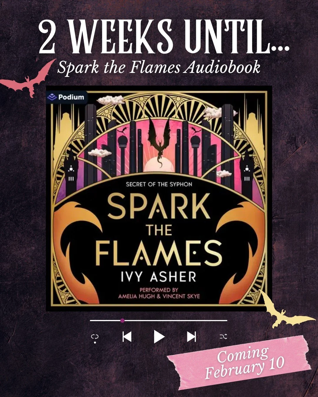 2 weeks until Spark the Flames audiobook is out!

Spark the Flames is my urban high fantasy romance with:
🔥 Sizzling enemies to lovers romance
🔥 Dragon shifters
🔥 Fast-paced action
🔥 An epic game of cat and mouse

Narrated by the wonderful @amyhu