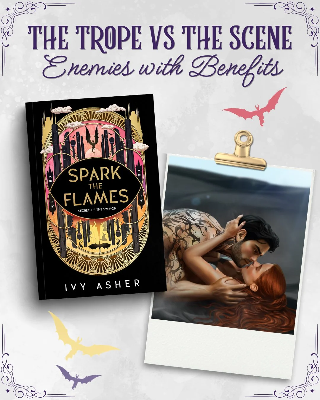 The trope vs the scene: enemies with benefits edition ❤️&zwj;🔥

If you're new here, Spark the Flames is the first book in my romantasy series with sizzling enemies to lovers romance, dragon shifters, fast-paced action, and an epic game of cat and mo