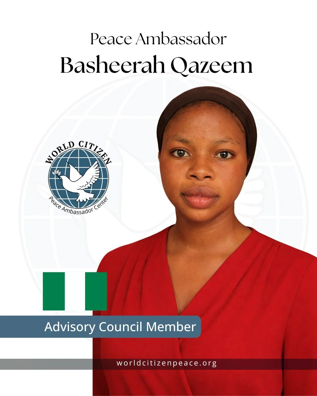 💫 Join us in appreciating Basheerah Qazeem! Basheereah is a dynamic Peace Ambassador serving on our West African Advisory Council. She is youth advocate promoting cultures of peace in Africa. Basheerah works on education, gender equity, and communit