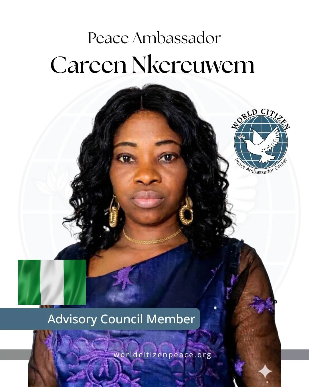 💫 Join us in appreciating Careen Nkereuwem, a powerful Peace Ambassador serving on our West African Advisory Council!

Careen advocates for Displaced Persons, Migrants and Host Communities. She is skilled in Women and Youth Development, creating an 