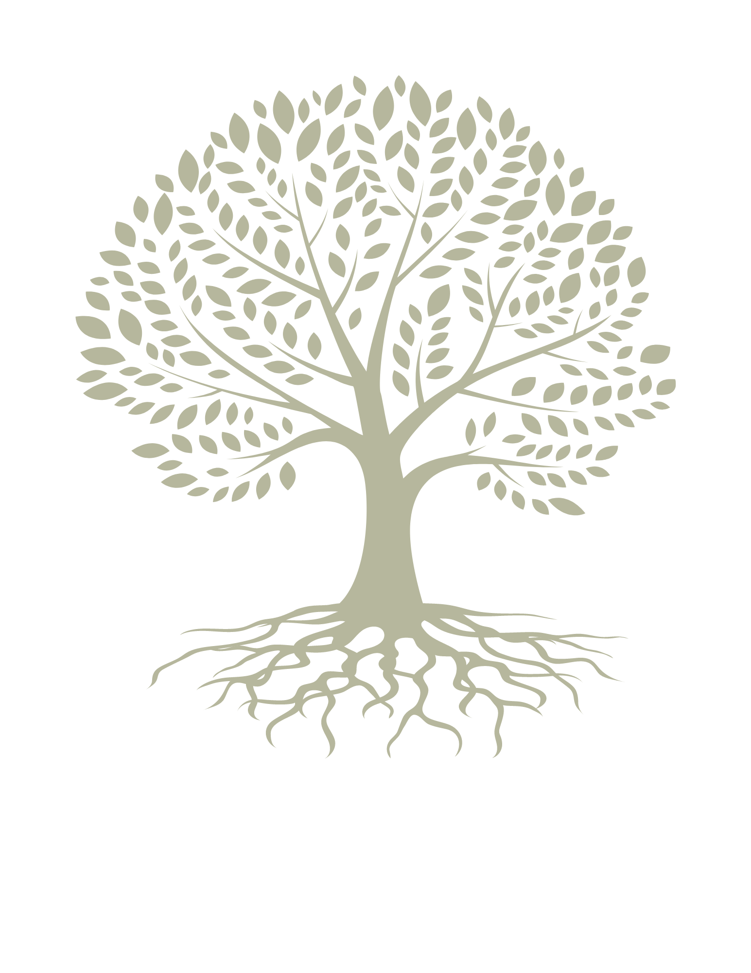 outline of a tree and roots in gold-brown color