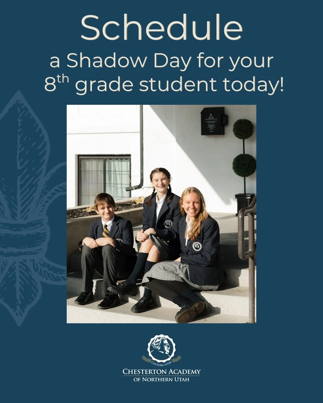 Shadow Days are a wonderful opportunity for prospective students to experience a day at CANU. Arrive about 10 min before the start of the school day, meet your Student Ambassador, and learn the Chesterton way! Shadows will have an opportunity to audi