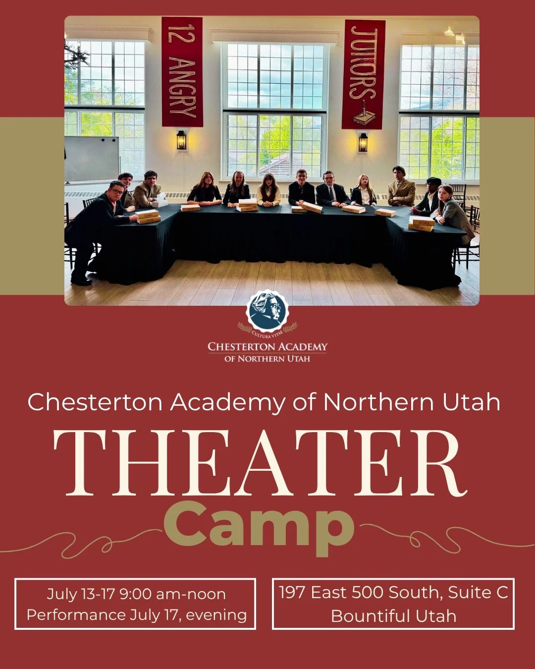 Come experience engaging and educational camps at CANU! 
Camps are designed for students entering grades 6-10 for the 2026-2027 school year Theater Camp July 13-17, performance evening of July 17

9:00am to 12:00pm

197 East 500 South, Suite C
Bounti