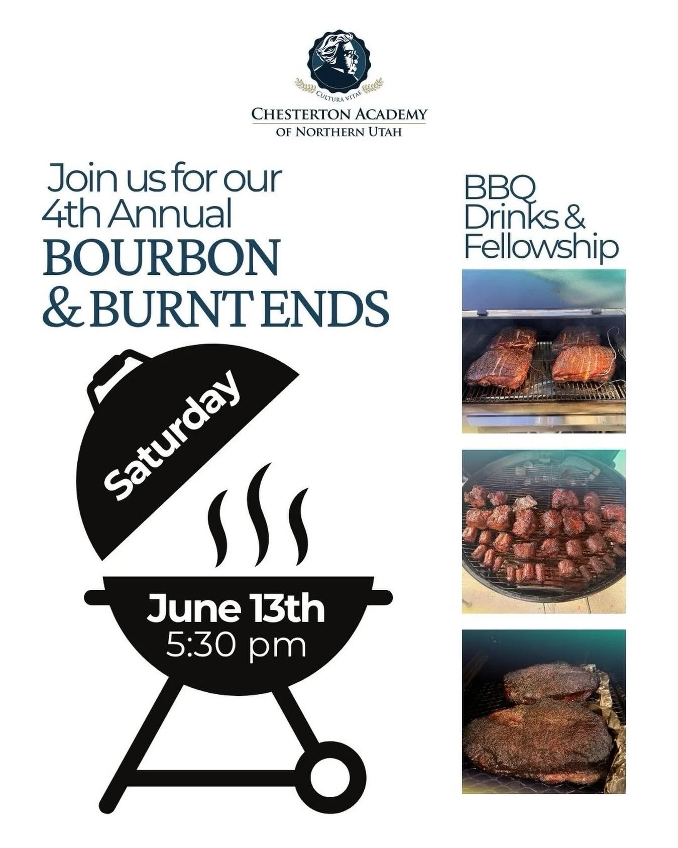 Last call to join Men&rsquo;s Night Out THIS SATURDAY, June 13th @ 5:30pm! There is no charge to attend.

Amazing smoked brisket, great bourbon, fine cigars, and a chance to support Chesterton Academy&mdash;Utah&rsquo;s Classical High School in the C