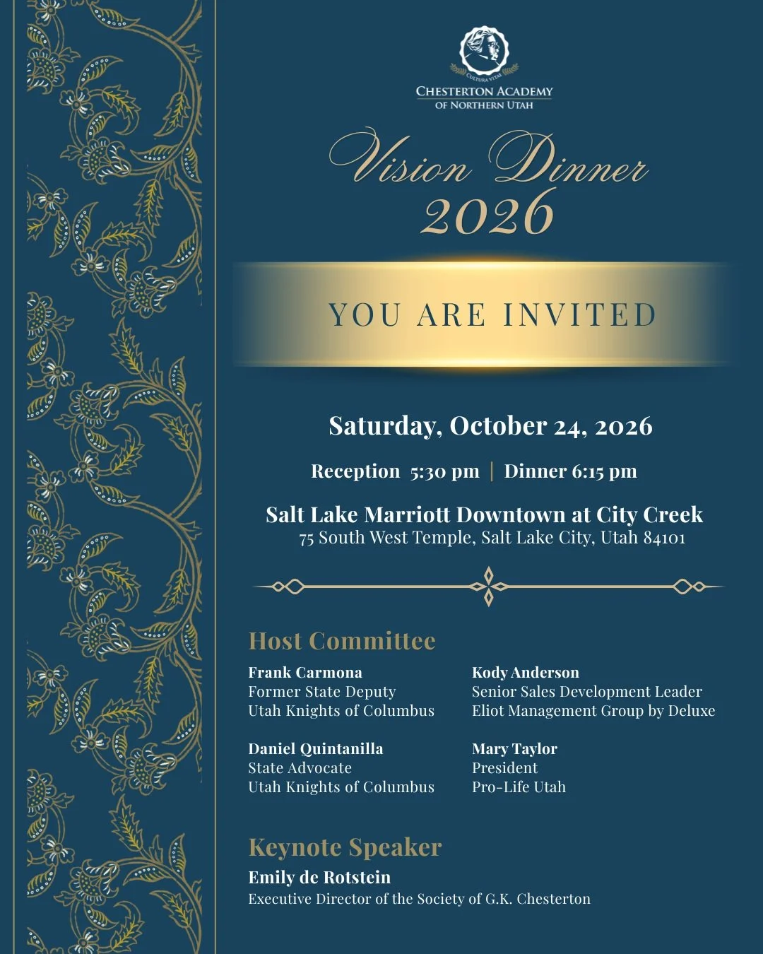 We are one month away from our biggest fundraiser of the year. 

Chesterton Academy of Northern Utah is pleased to host you for a delicious, complimentary meal and a joyful evening filled with inspiring testimonies, choral performances by our student