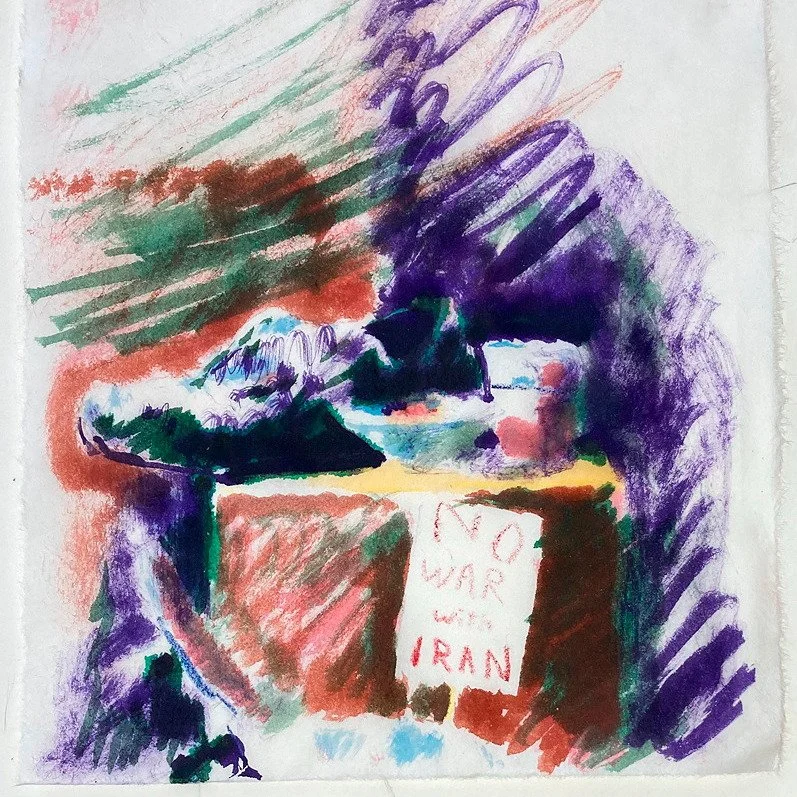Day 5, Central Vermont Refugee Action Network's March Arts Marathon. Please sponsor! Link in bio.
Camera Obscura Still Life 3, 2026, watercolor and crayon on paper, 9" x 12" high. Made using a camera obscura.