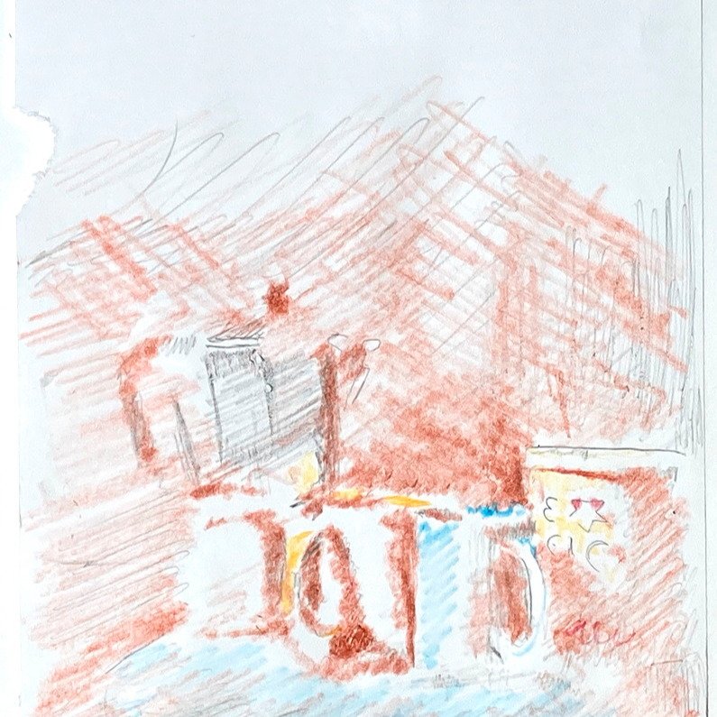 March 9, Central Vermont Refugee Action Network's March Arts Marathon. Please sponsor! Link in bio.
Camera Obscura Still Life 6, 2026, crayon on paper, 9" x 12". Made using a camera obscura.