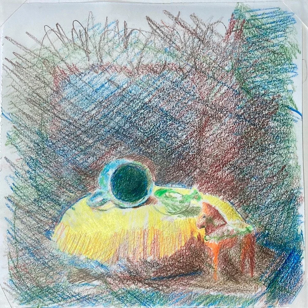 March 12, Central Vermont Refugee Action Network's March Arts Marathon. Please sponsor! Link in bio.
Camera Obscura Still Life 9, 2026, colored pencil on paper, 9" square. Made using a camera obscura.