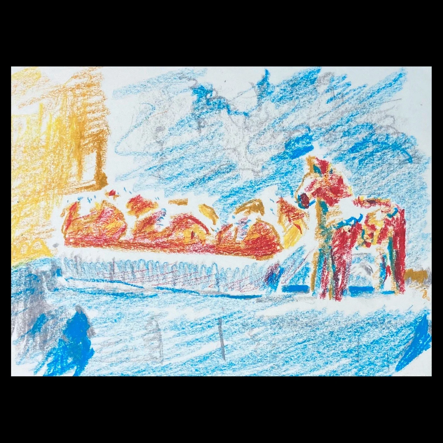 March 16, Central Vermont Refugee Action Network's March Arts Marathon. Please sponsor! Link in bio. 
Camera Obscura Still Life 15, 2026, crayon on paper, 9" x 12". Made using a camera obscura.