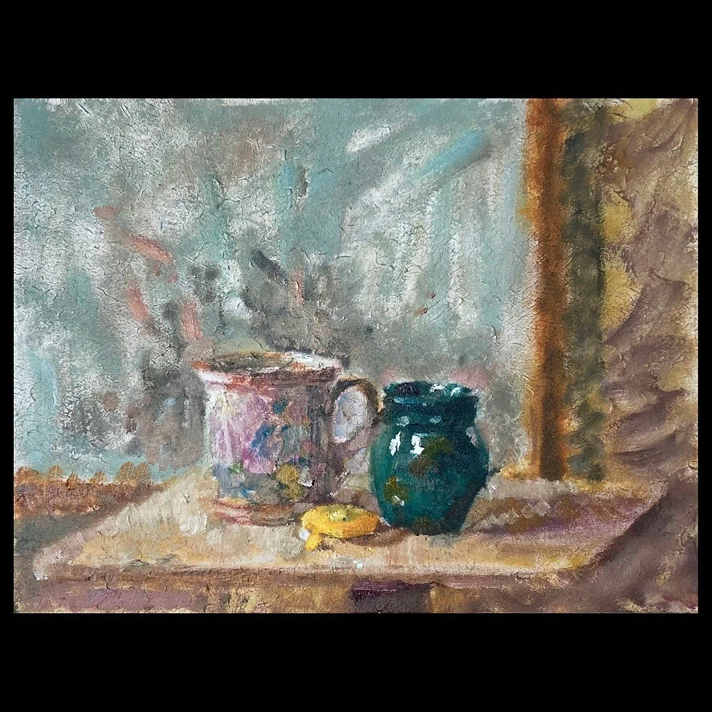 March 17, Central Vermont Refugee Action Network's March Arts Marathon. Please sponsor! Link in bio. 
Camera Obscura Still Life 14, 2026, oil on panel, 9" x 12". Made using a camera obscura.