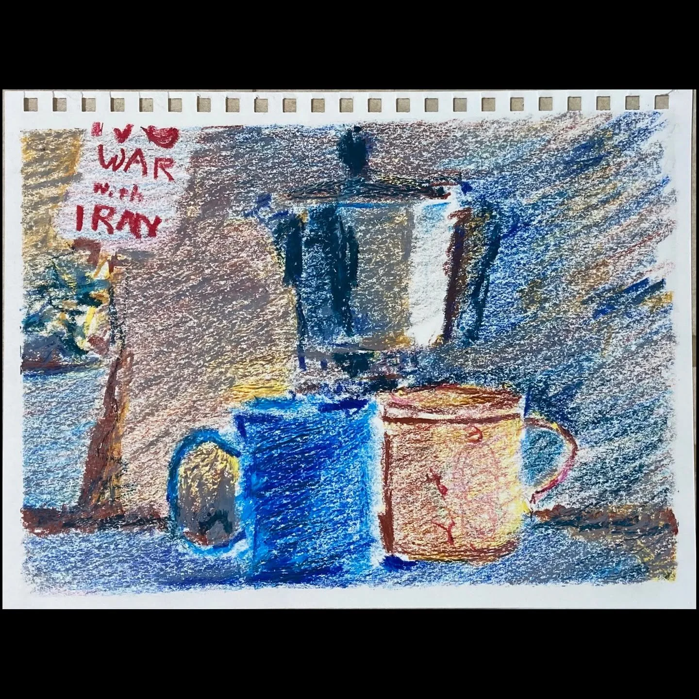 March 18, Central Vermont Refugee Action Network's March Arts Marathon. Please sponsor! Link in bio.
Camera Obscura Still Life 16, 2026, crayon on paper, 9" x 12". Made using a camera obscura.