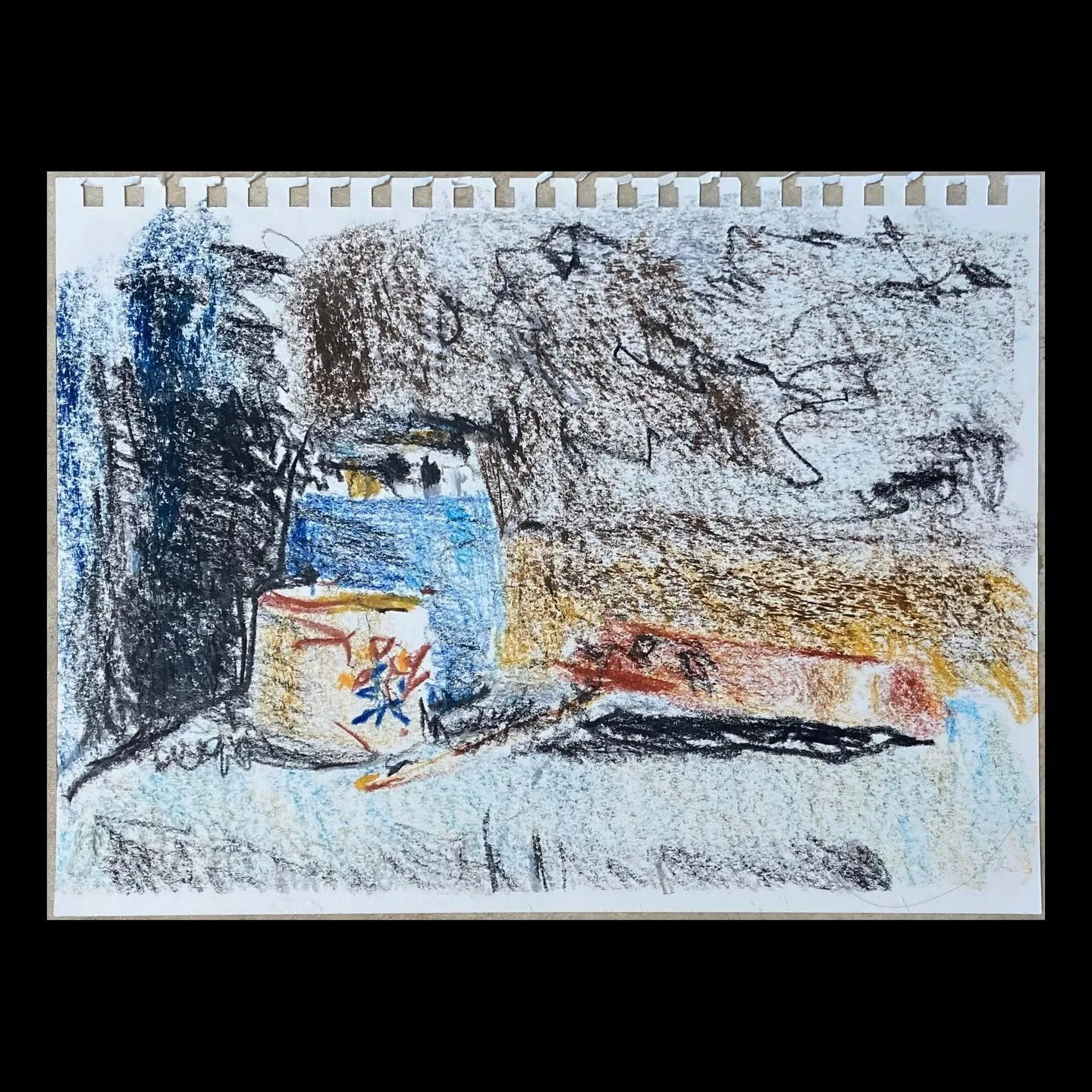 Hey! We're in the last few days of my Refugee Action Network fundraiser, so if you've been enjoying it please consider a contribution. Even just a small one! (link in bio)
Camera Obscura Still Life 21, 2026, crayon on paper, 12" x 9". Made 