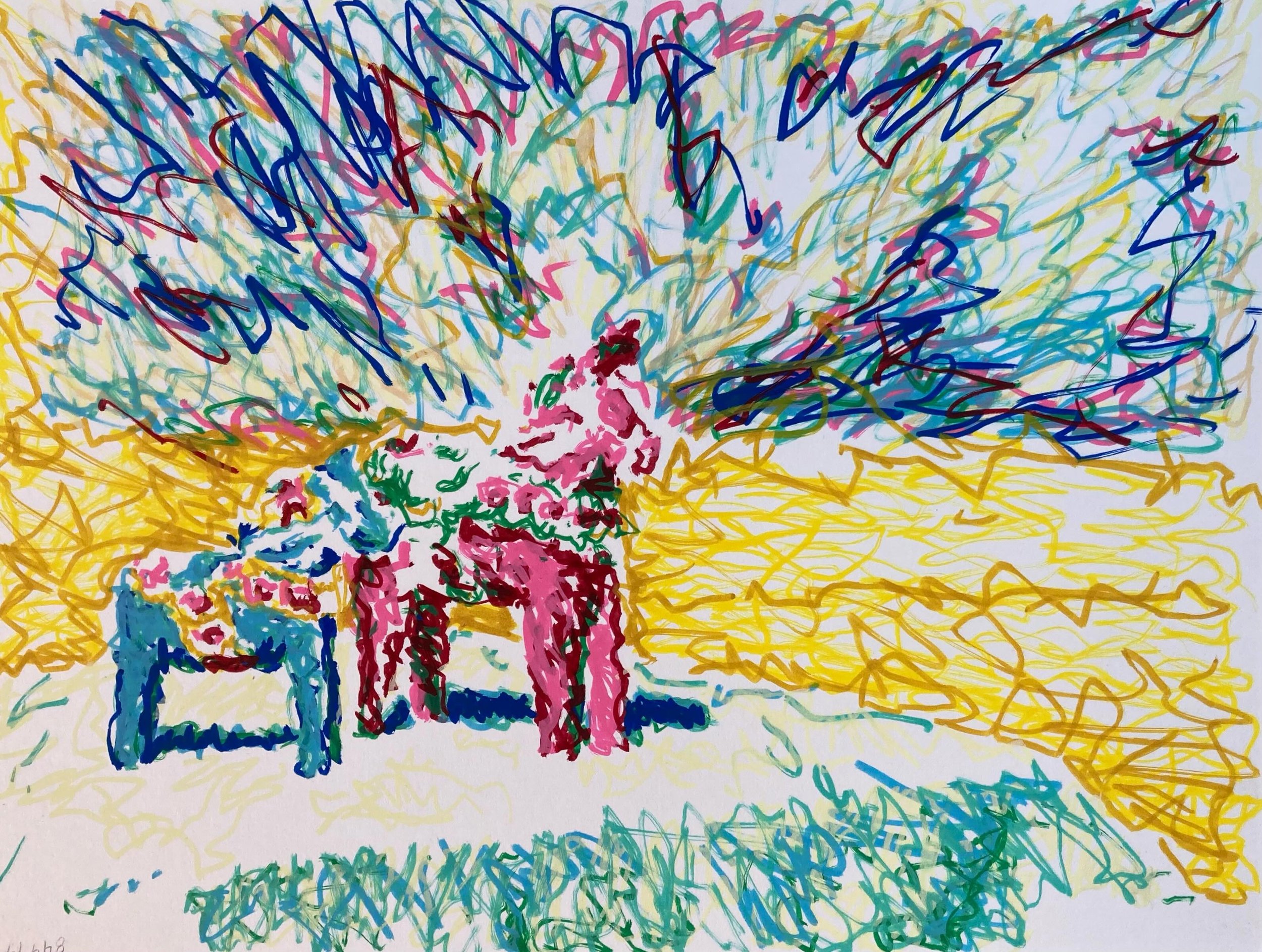 On display for @vermontcraftscouncil &lsquo;s Open Studio Weekend, May 23-24 10:00-5:00 both days. &ldquo;Horses 1,&rdquo; 2026, acrylic marker on museum board, 12x9&rdquo;. Made using a camera obscura