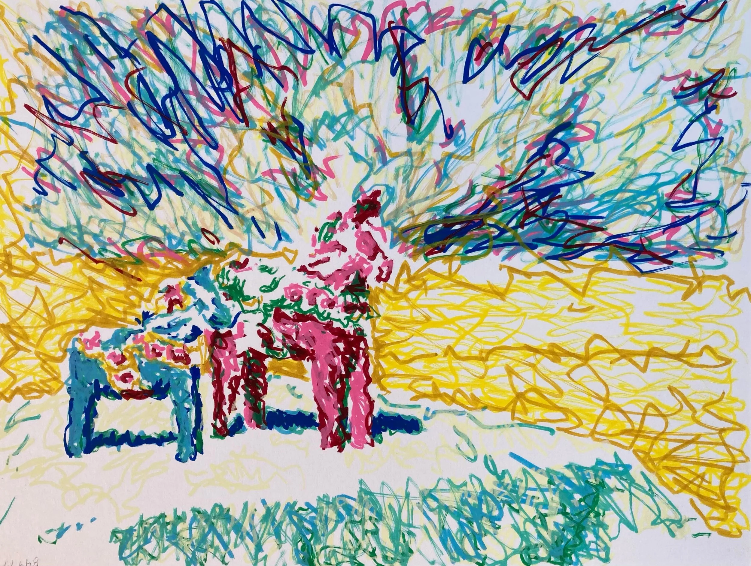 On display for @vermontcraftscouncil &lsquo;s Open Studio Weekend, May 23-24 10:00-5:00 both days. &ldquo;Horses 1,&rdquo; 2026, acrylic marker on museum board, 12x9&rdquo;. Made using a camera obscura