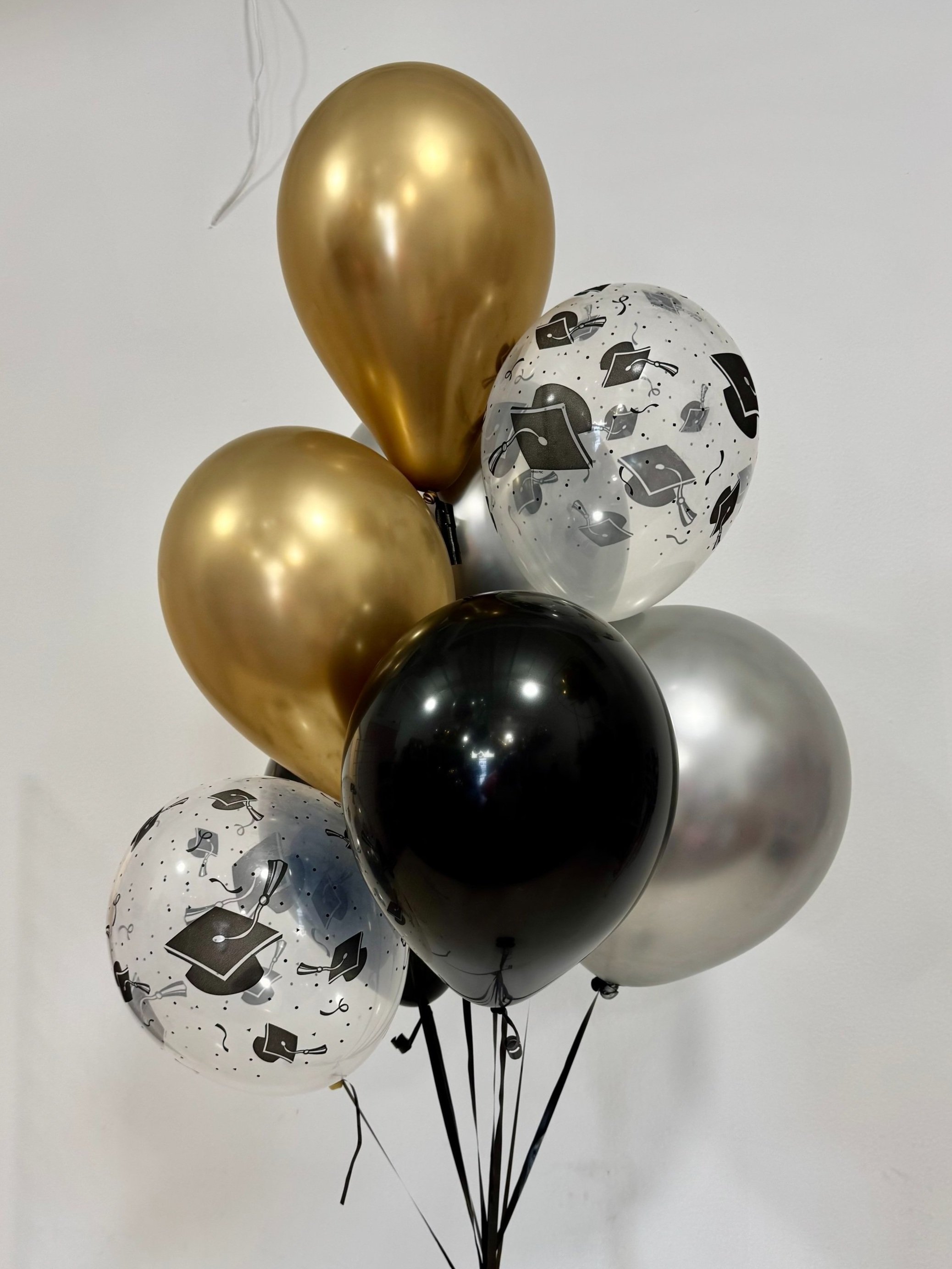 Gold silver black fringe helium latex clear graduation hats balloons ribbon string