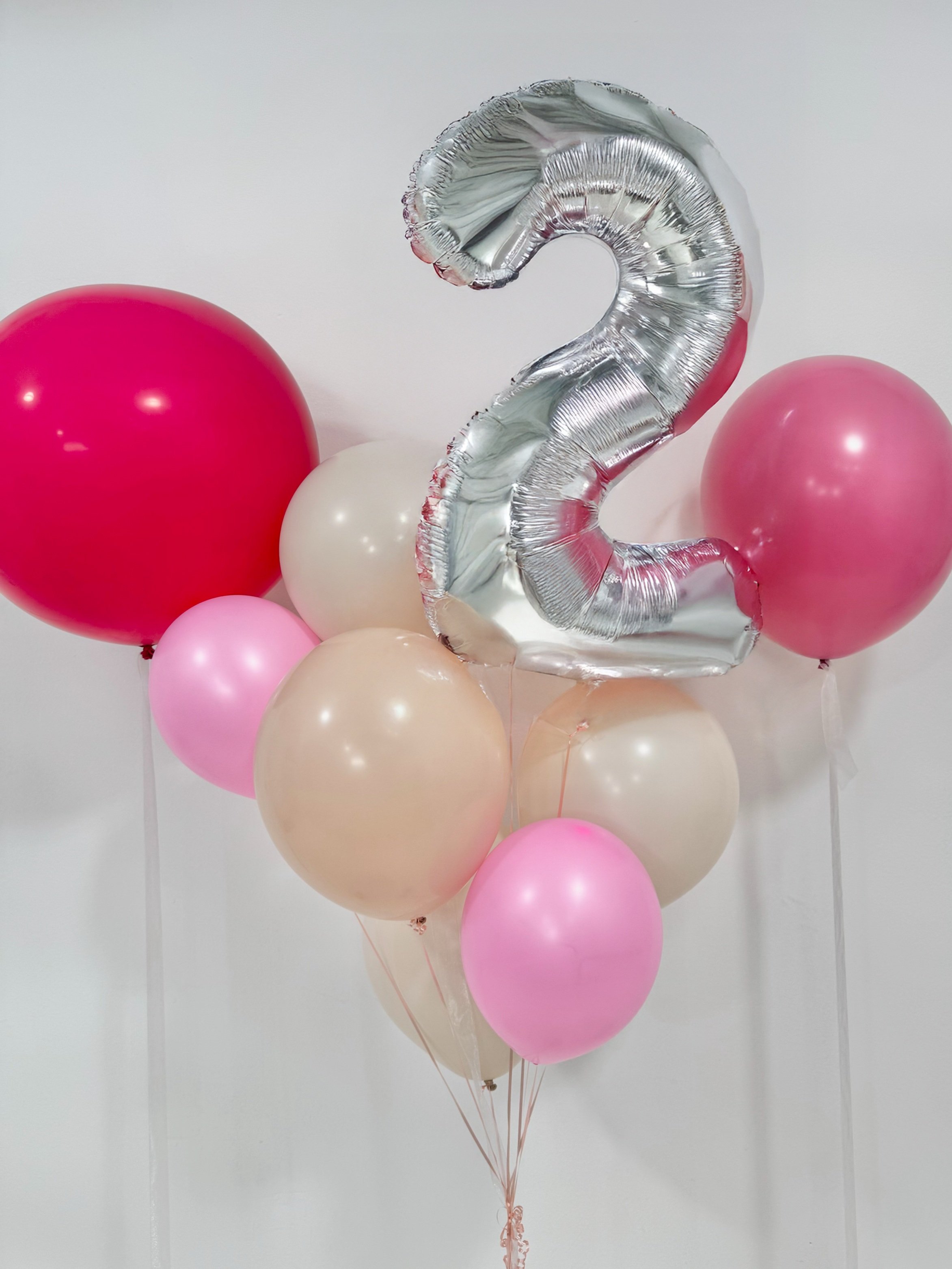Pink and cream foil number 2 foil balloon silver birthday party celebration helium latex bouquet ribbon