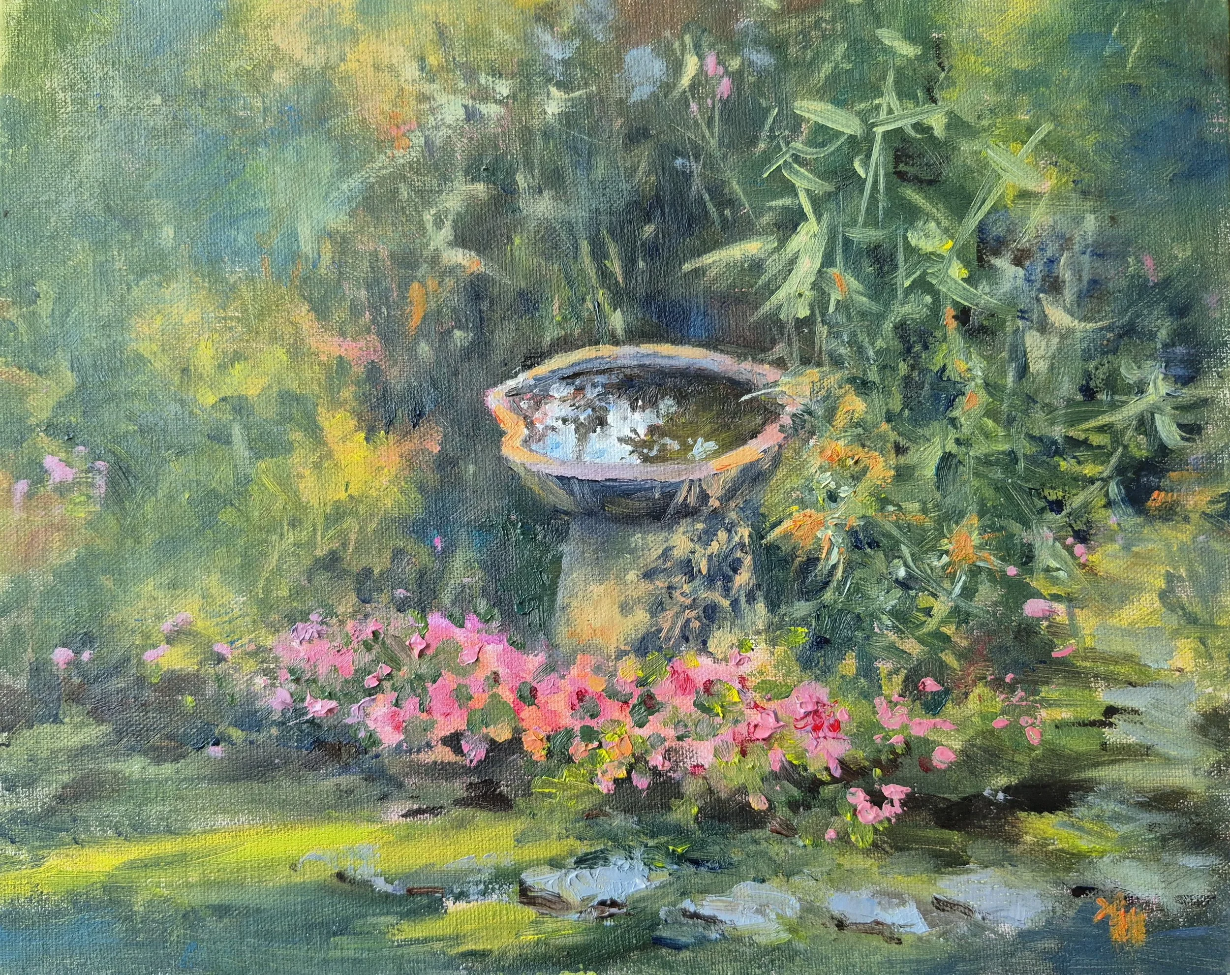 Bird Bath 8x10 Oil