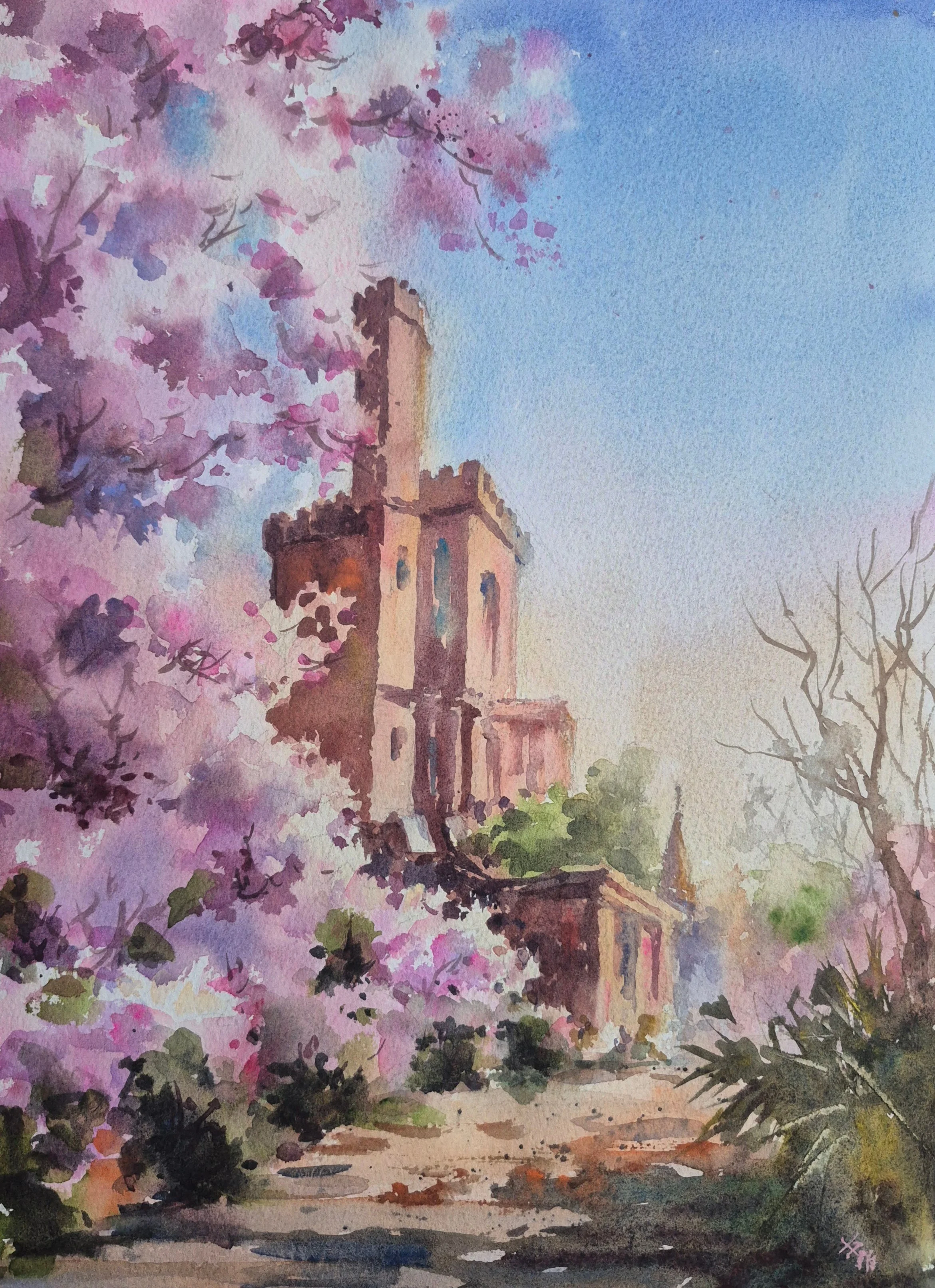 Smithsonian Castle in Spring 14x11
