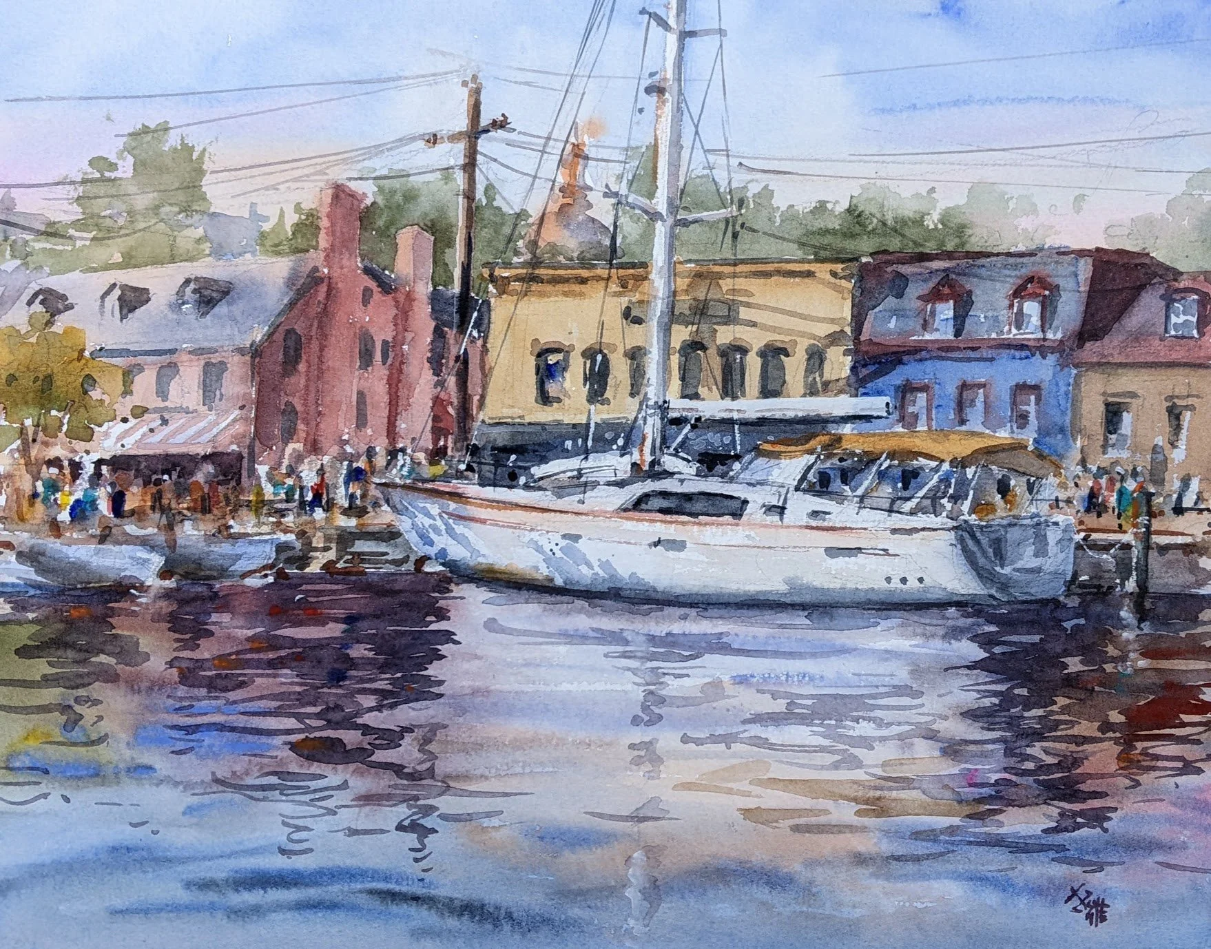 VickyZhou_Dinner At City Dock,watercolor,11x14.jpg