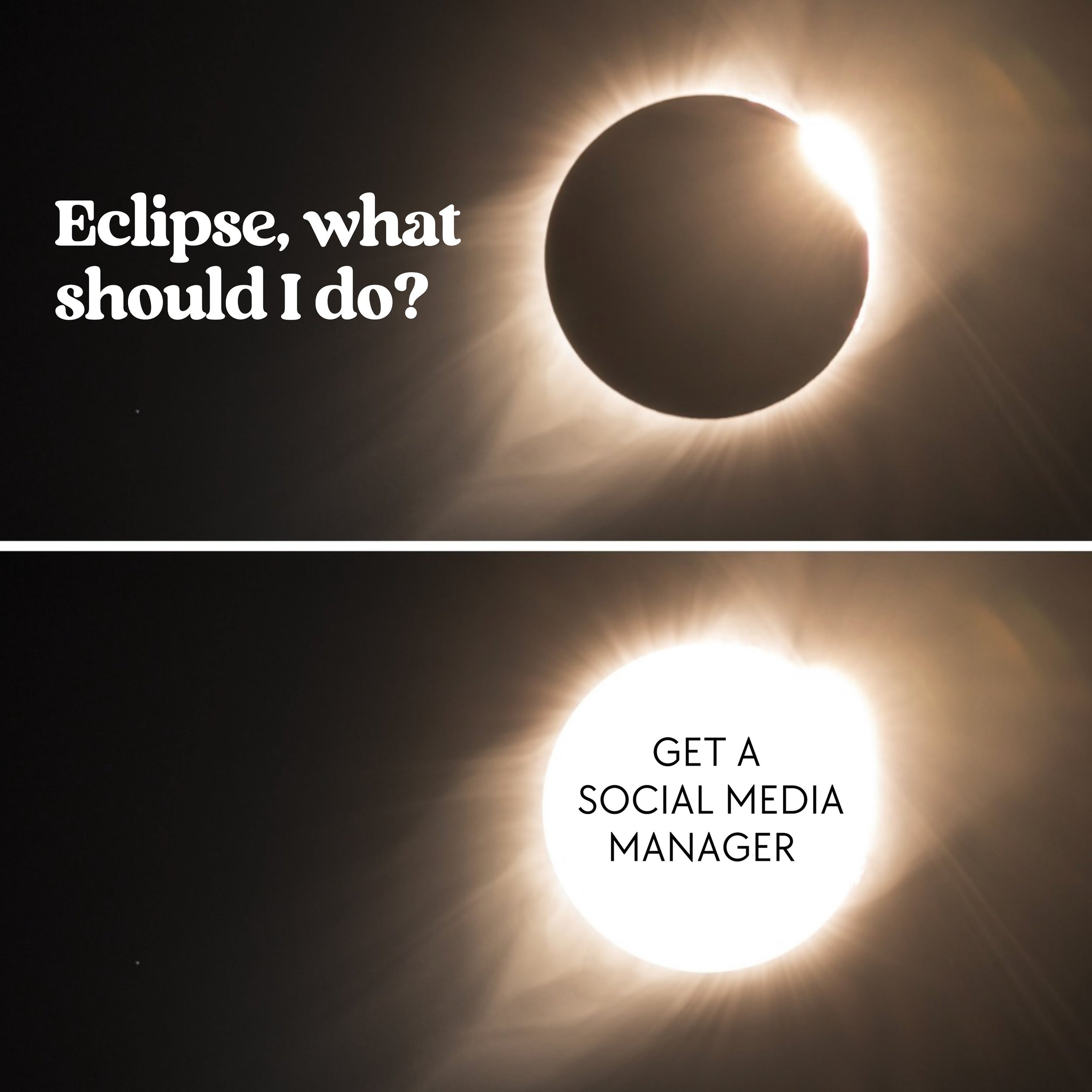 In the dark about social media? The eclipse says it&rsquo;s your time to shine. 🌕✨

#SocialMediaTips #DigitalMarketing #Eclipse #SocialMediaManagement #BrandingAgency #BrandingTips